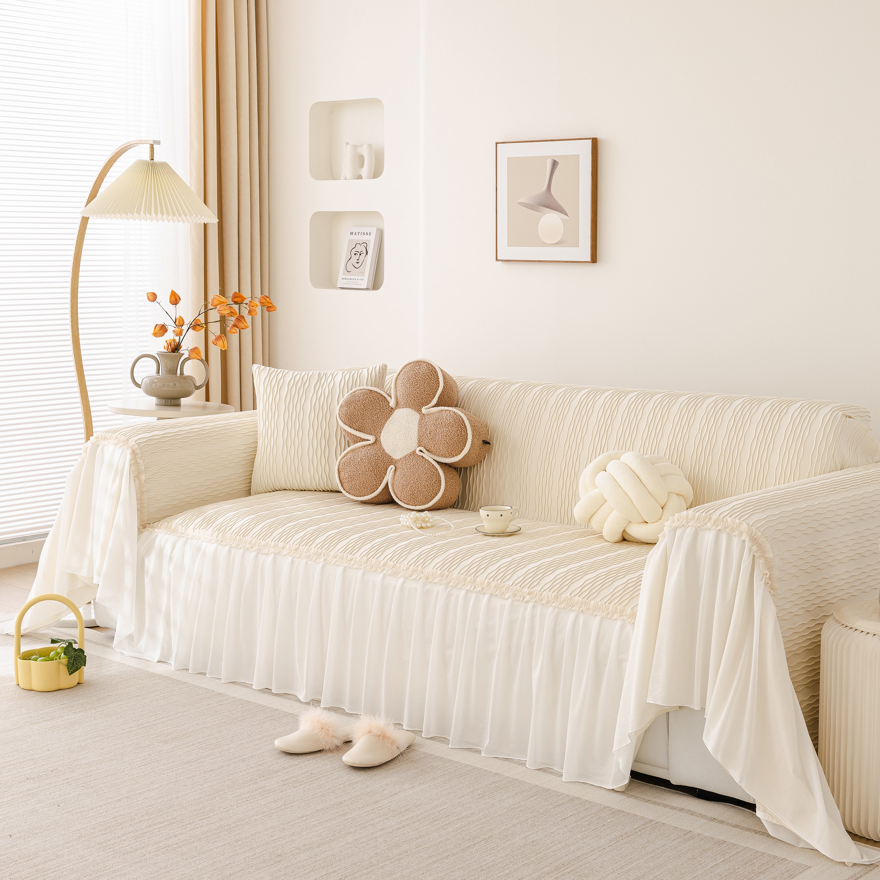 Soft Warm Flannel Couch Cover Throw Blanket With French Flounce, Beautiful Furniture Throws For Sofas