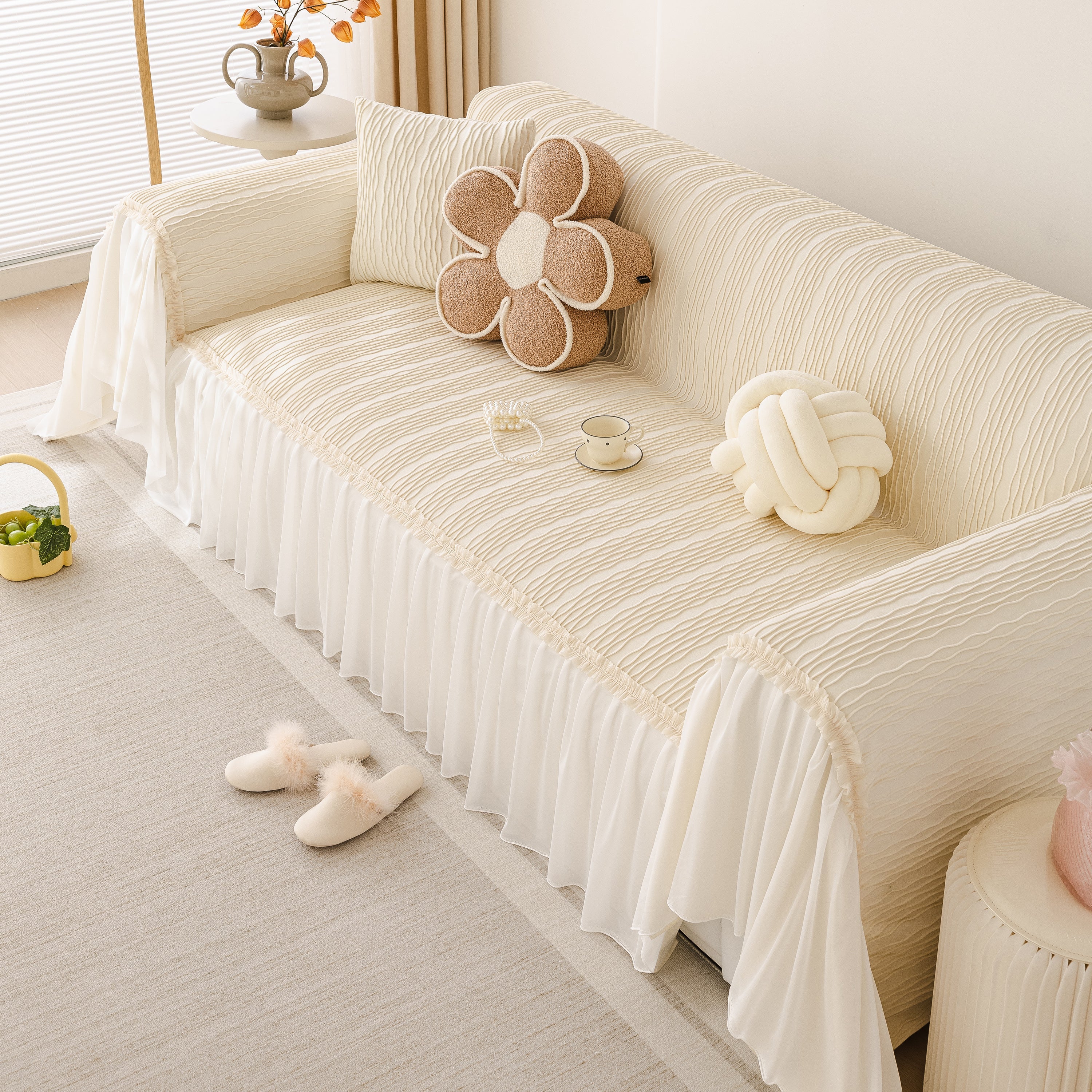Soft Warm Flannel Couch Cover Throw Blanket With French Flounce, Beautiful Furniture Throws For Sofas