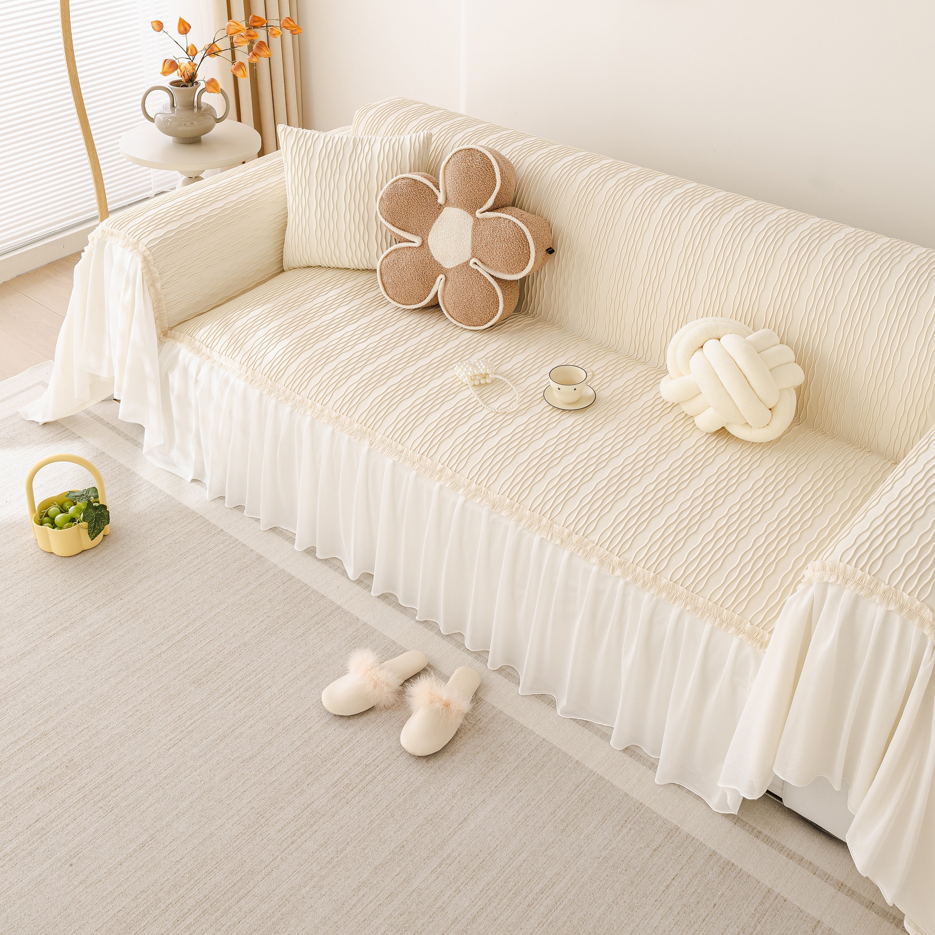 Soft Warm Flannel Couch Cover Throw Blanket With French Flounce, Beautiful Furniture Throws For Sofas