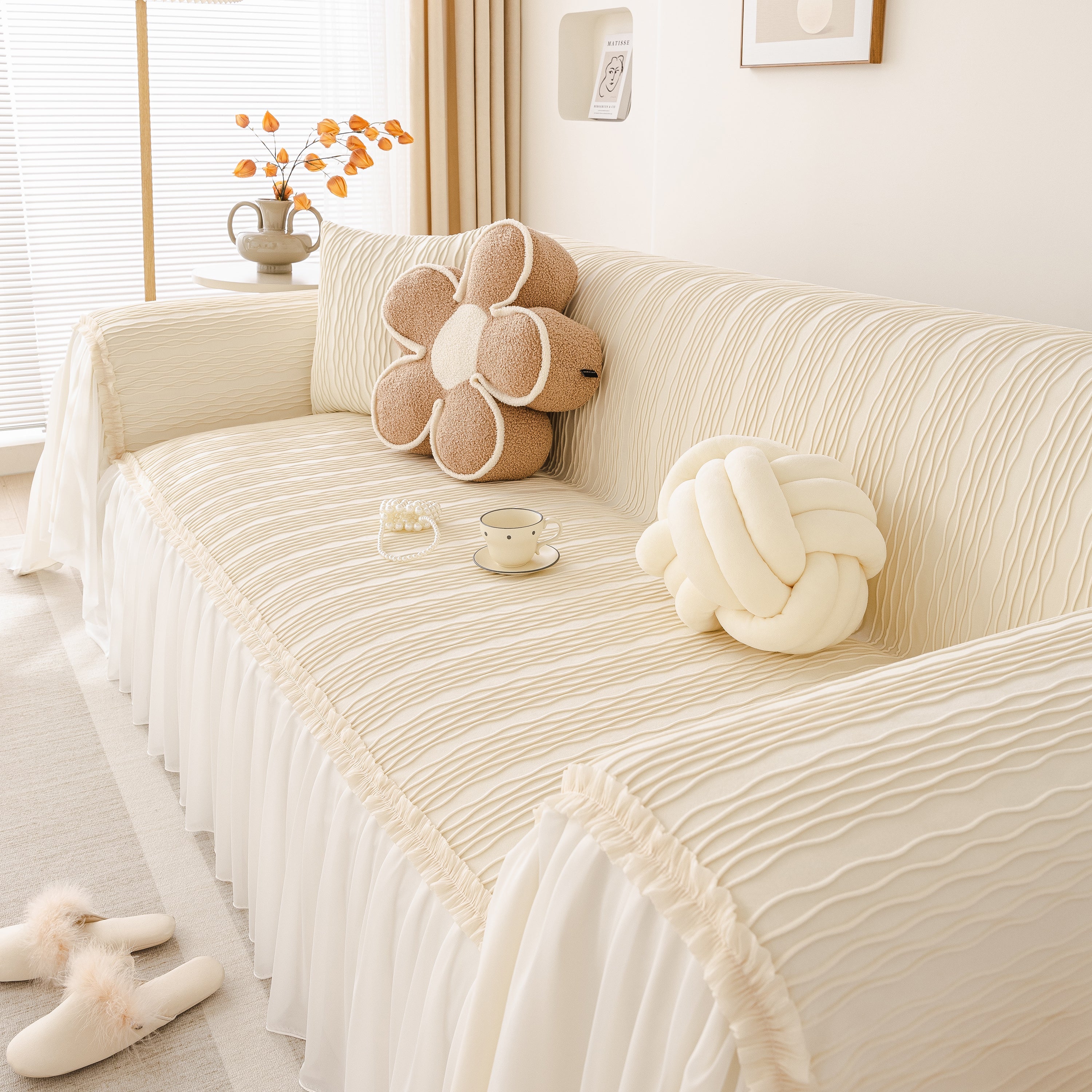 Soft Warm Flannel Couch Cover Throw Blanket With French Flounce, Beautiful Furniture Throws For Sofas