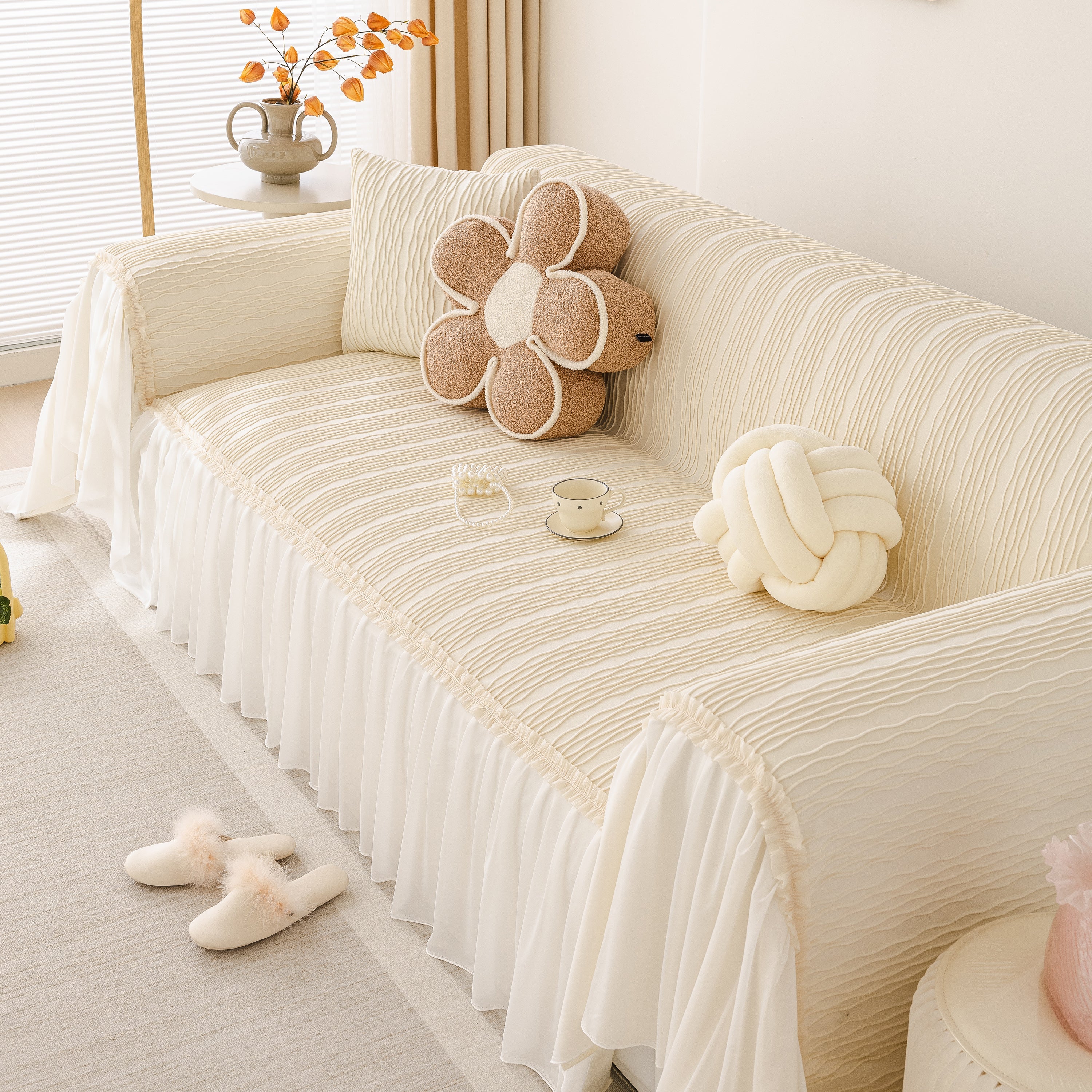 Soft Warm Flannel Couch Cover Throw Blanket With French Flounce, Beautiful Furniture Throws For Sofas
