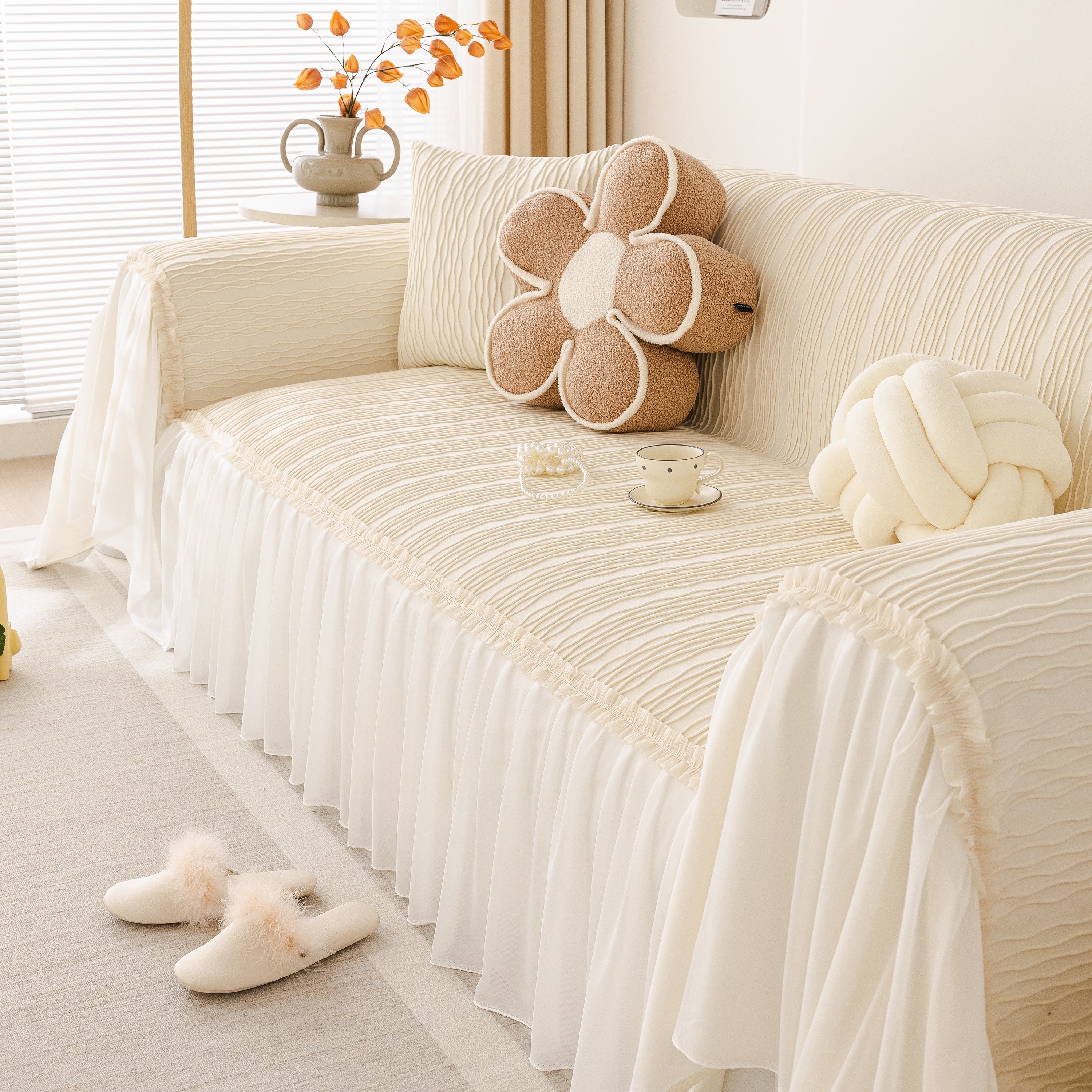 Soft Warm Flannel Couch Cover Throw Blanket With French Flounce, Beautiful Furniture Throws For Sofas