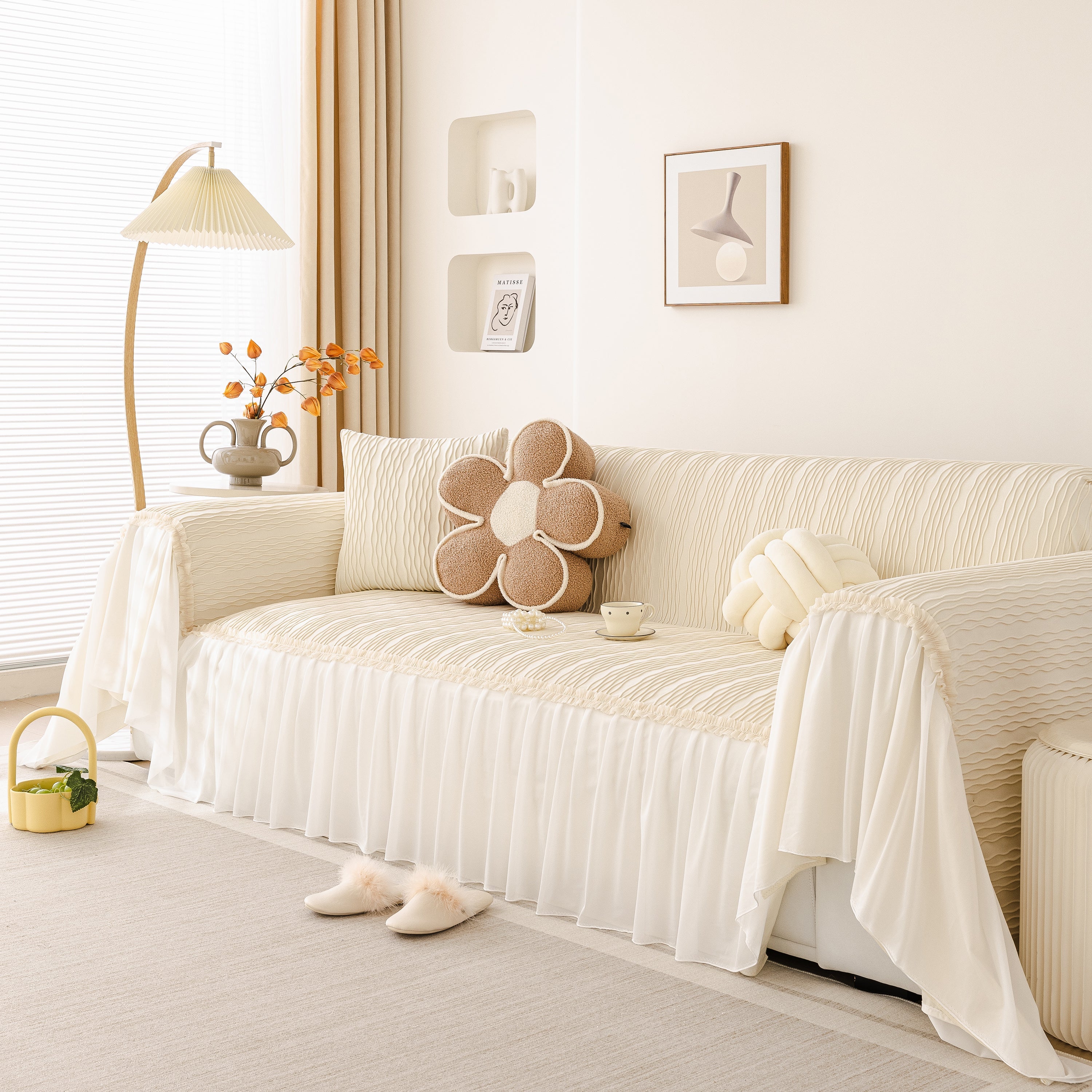 Soft Warm Flannel Couch Cover Throw Blanket With French Flounce, Beautiful Furniture Throws For Sofas