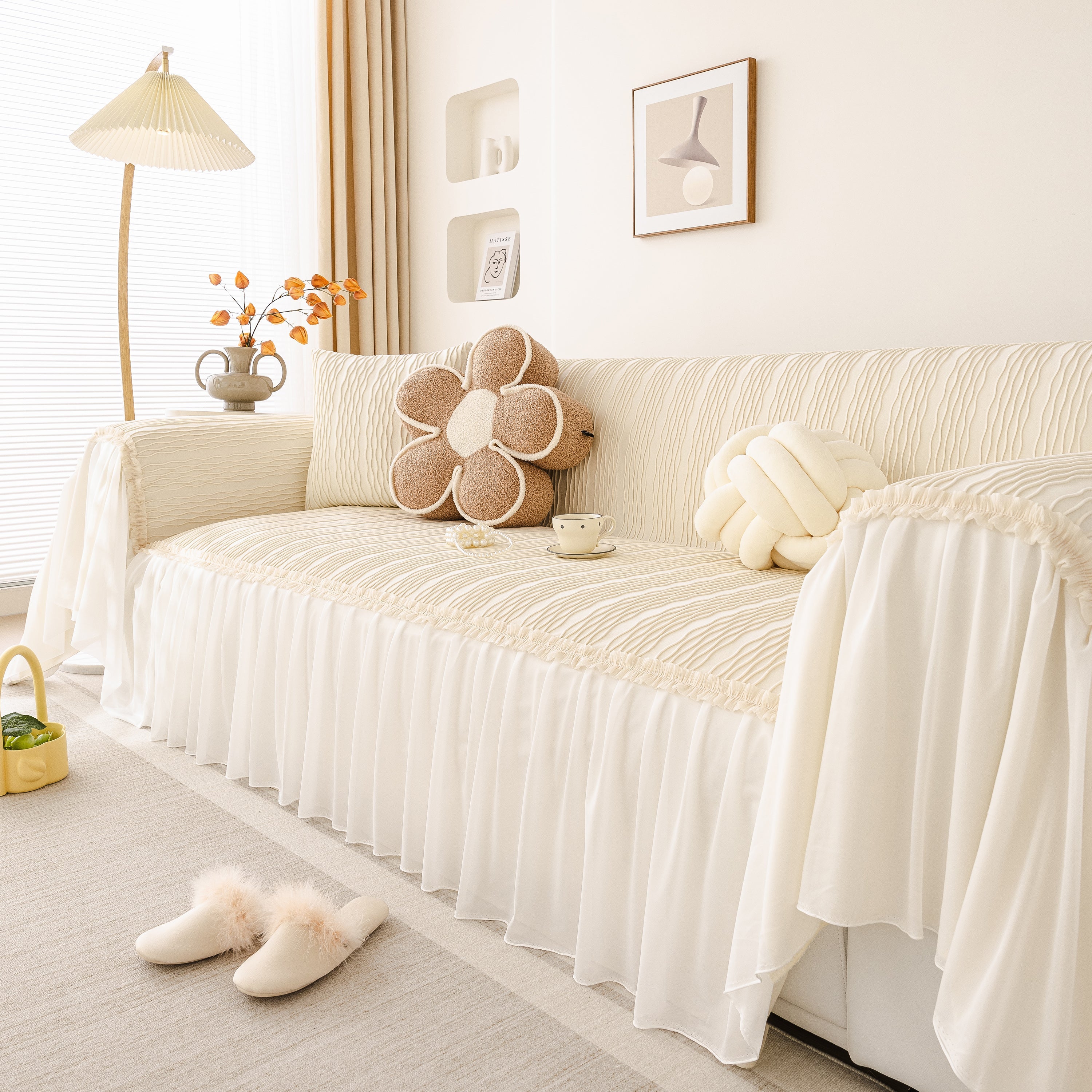 Soft Warm Flannel Couch Cover Throw Blanket With French Flounce, Beautiful Furniture Throws For Sofas