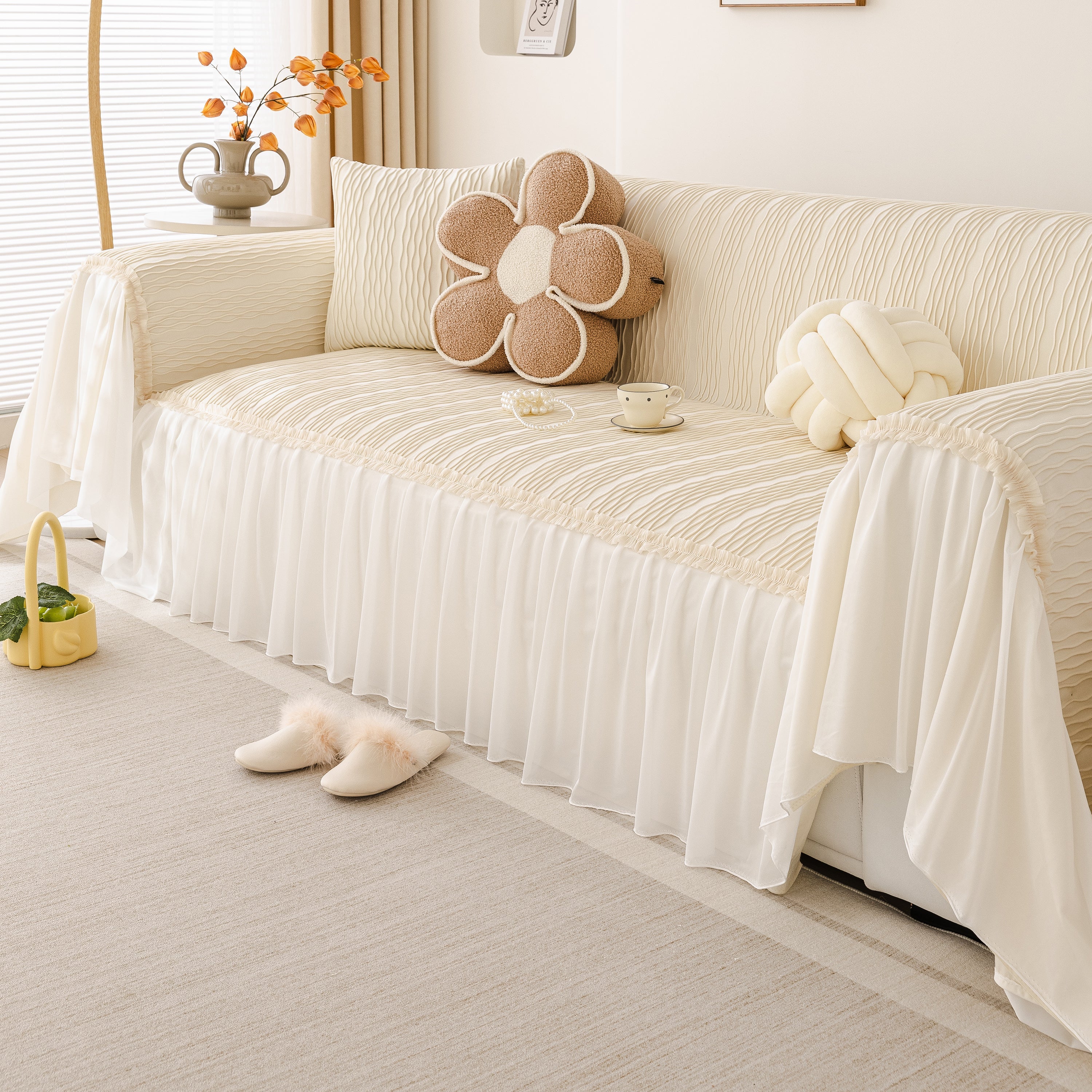 Soft Warm Flannel Couch Cover Throw Blanket With French Flounce, Beautiful Furniture Throws For Sofas