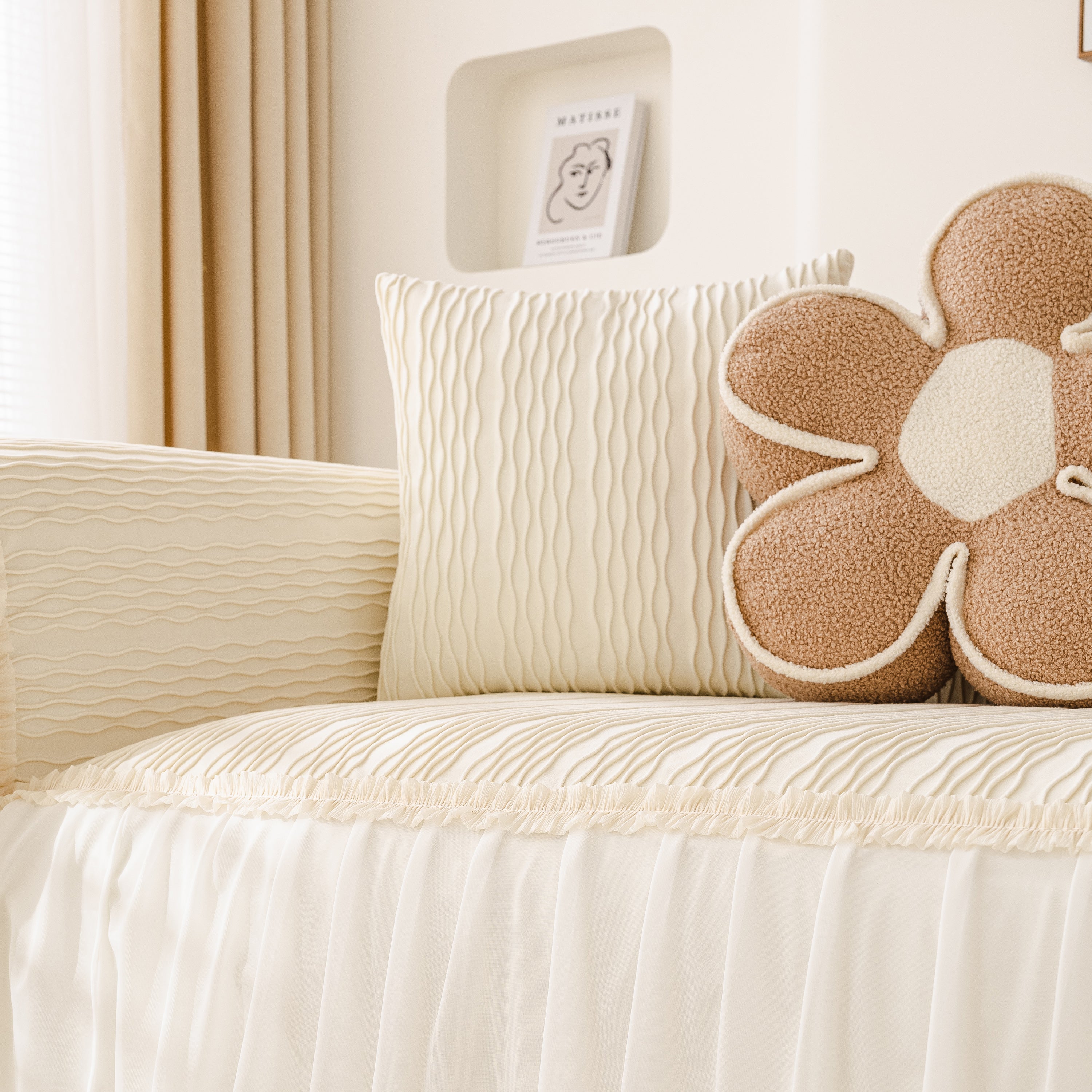 Soft Warm Flannel Couch Cover Throw Blanket With French Flounce, Beautiful Furniture Throws For Sofas