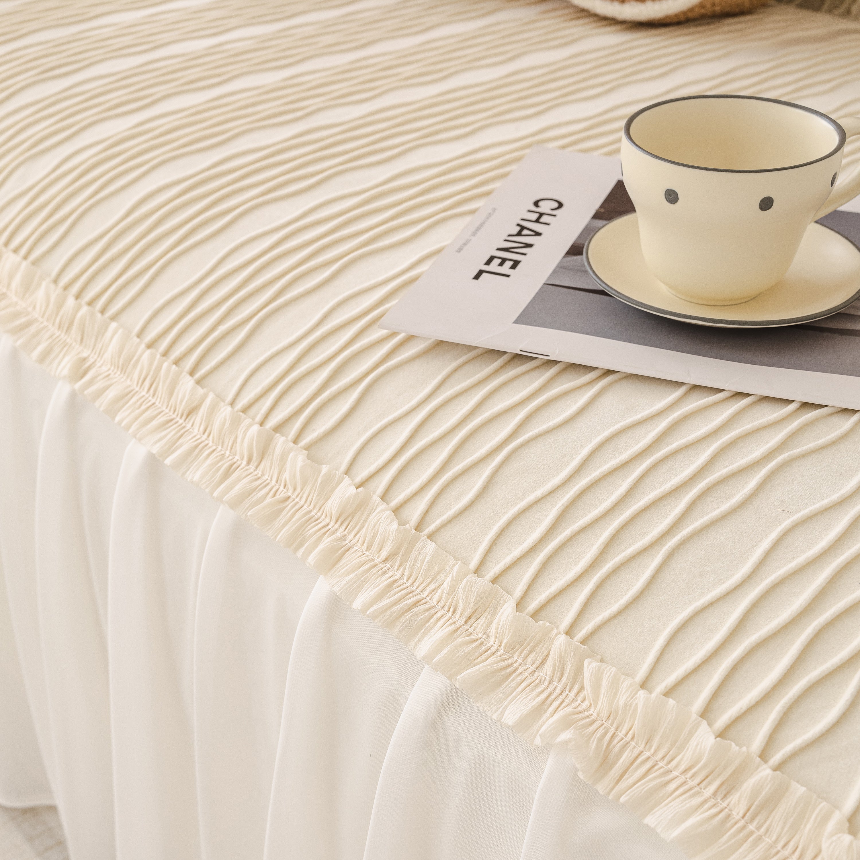 Soft Warm Flannel Couch Cover Throw Blanket With French Flounce, Beautiful Furniture Throws For Sofas