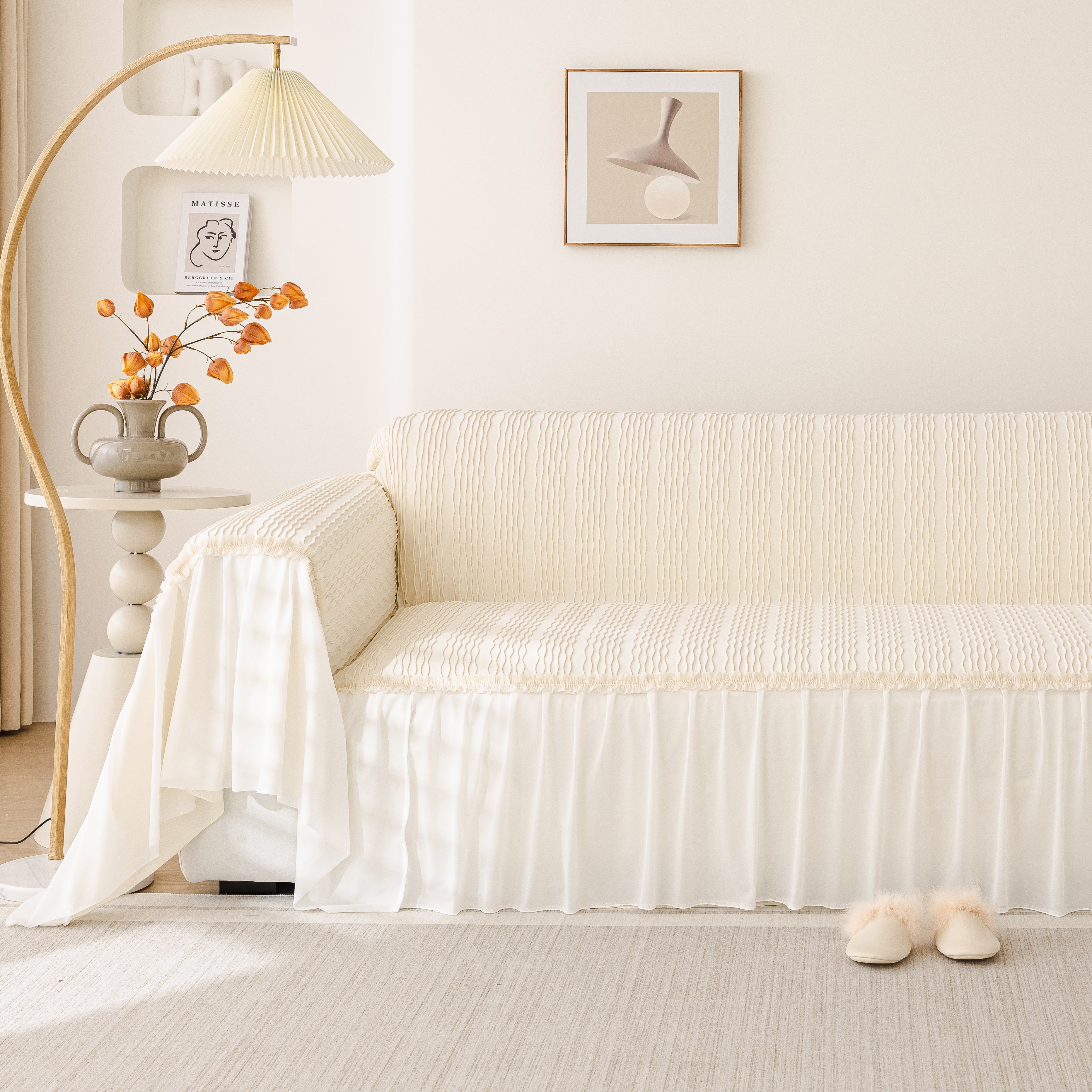 Soft Warm Flannel Couch Cover Throw Blanket With French Flounce, Beautiful Furniture Throws For Sofas