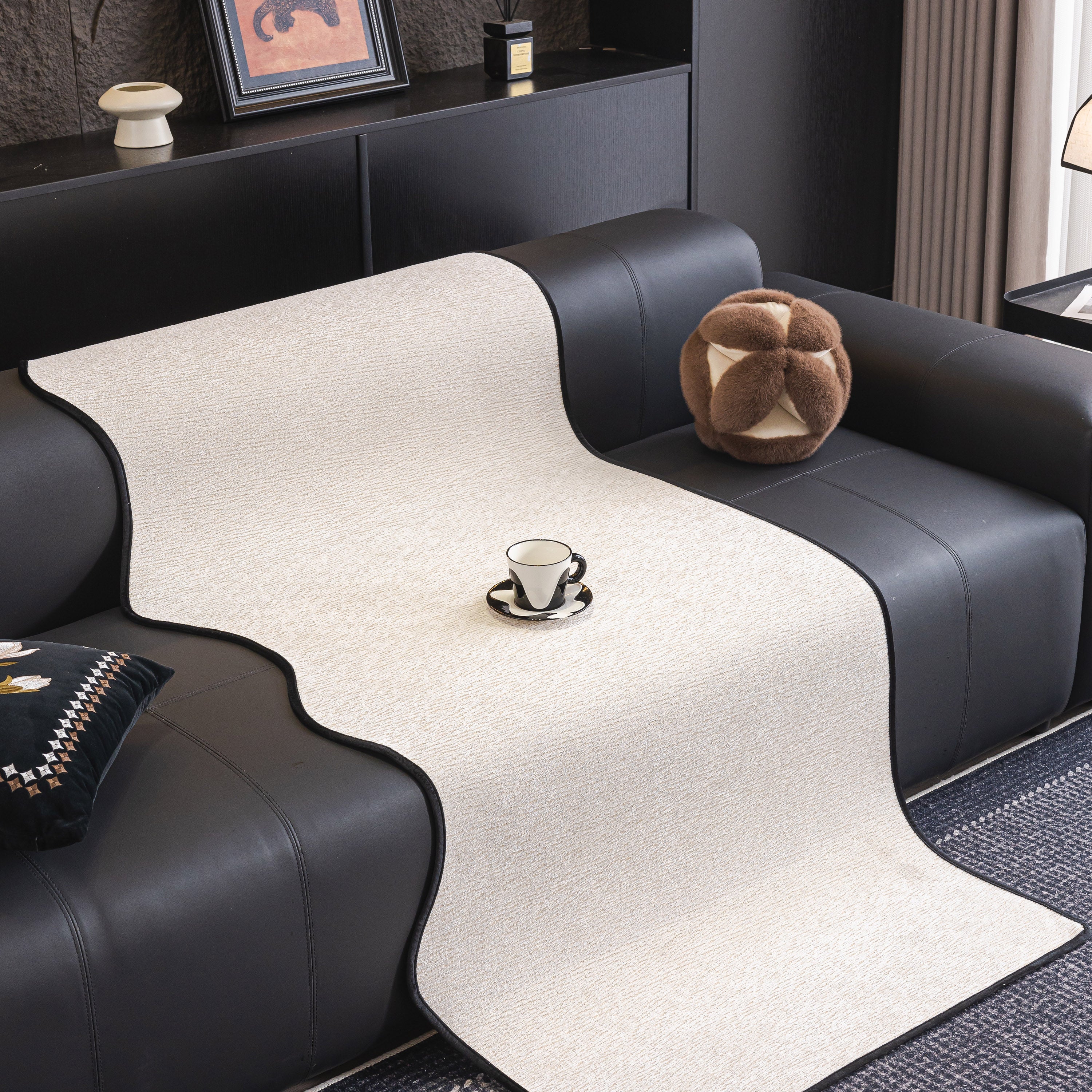 Chenille Couch Cover With Scalloped Edge, Non-slip Modular Slipcover Sectional
