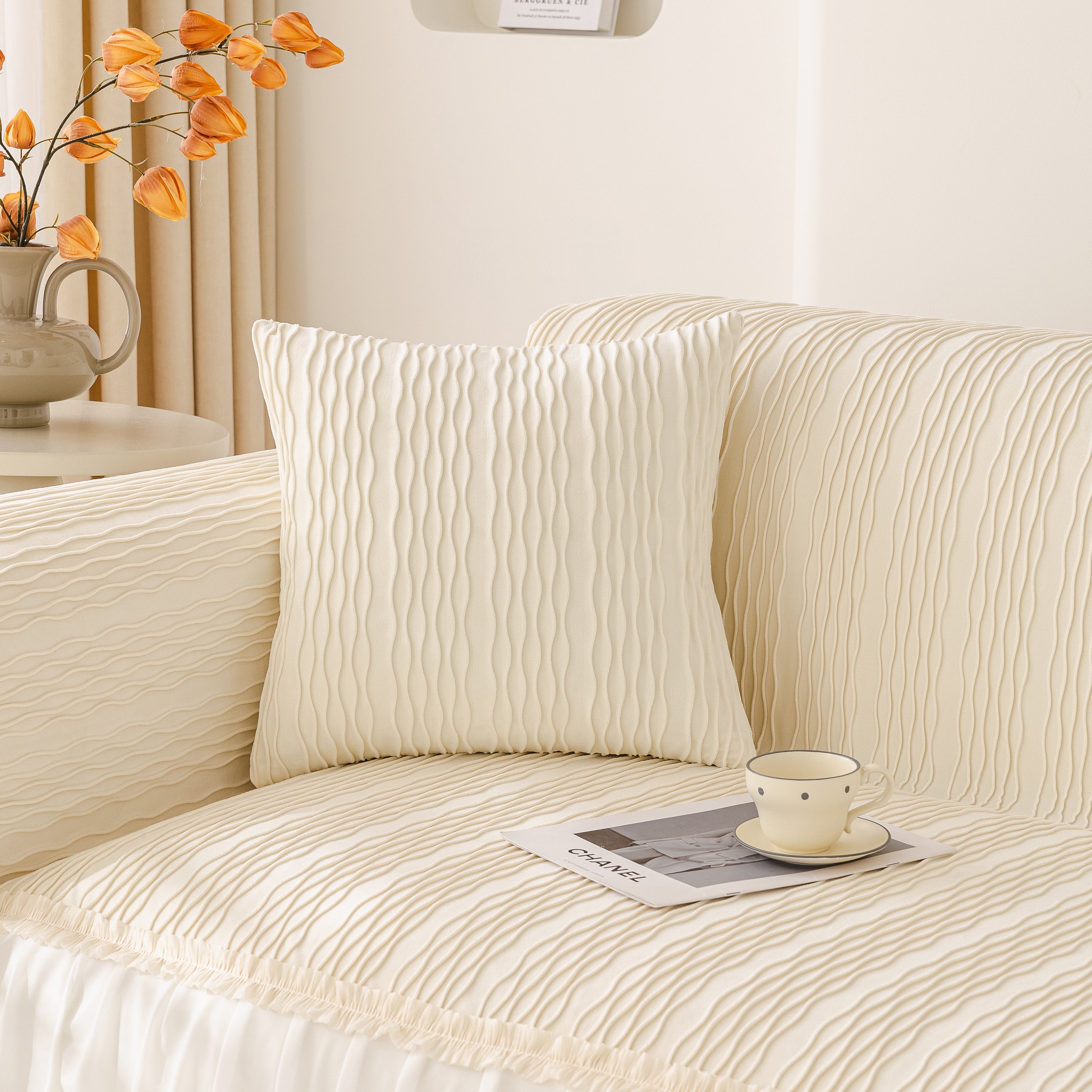 Soft Warm Flannel Couch Cover Throw Blanket With French Flounce, Beautiful Furniture Throws For Sofas