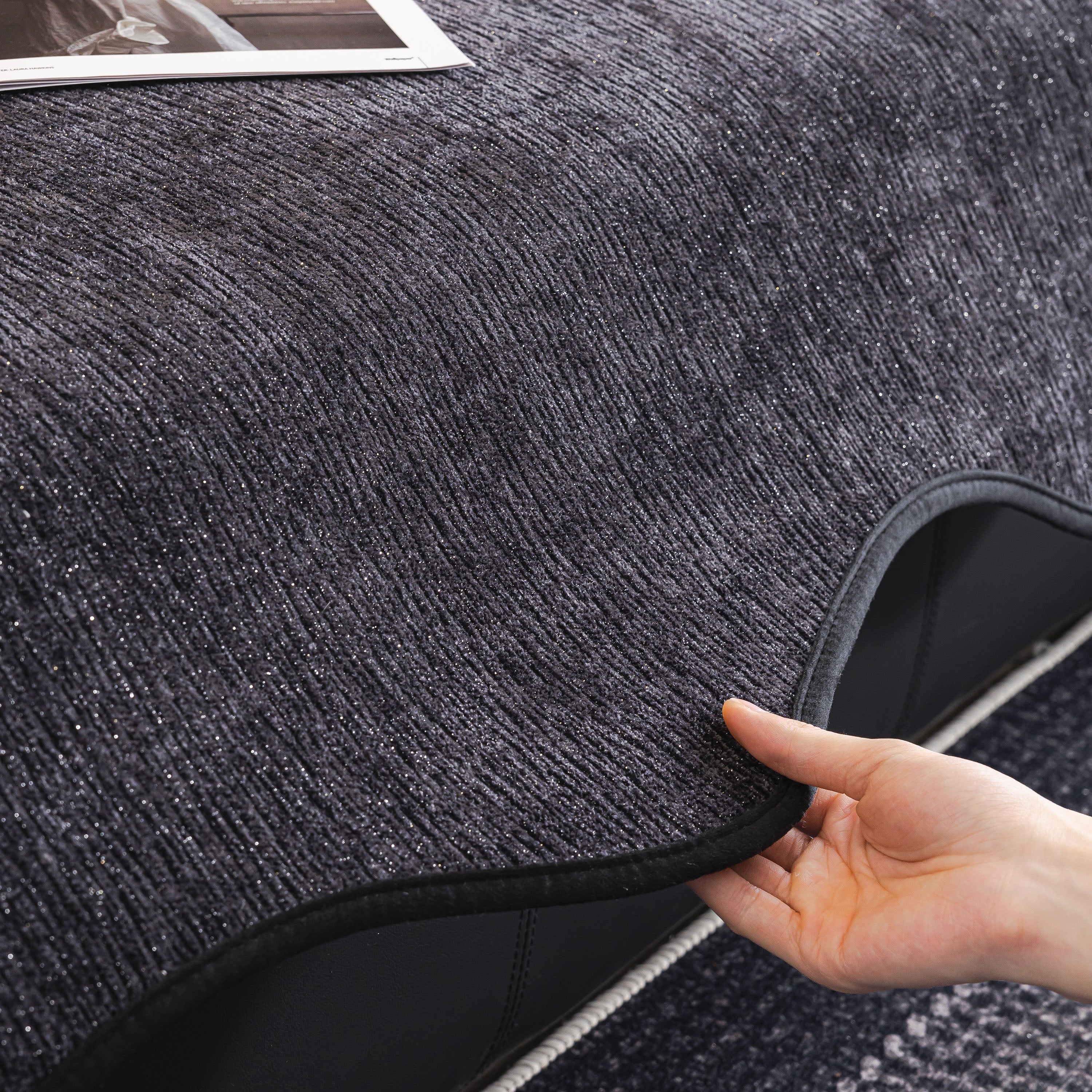 Chenille Couch Cover With Scalloped Edge, Non-slip Modular Slipcover Sectional