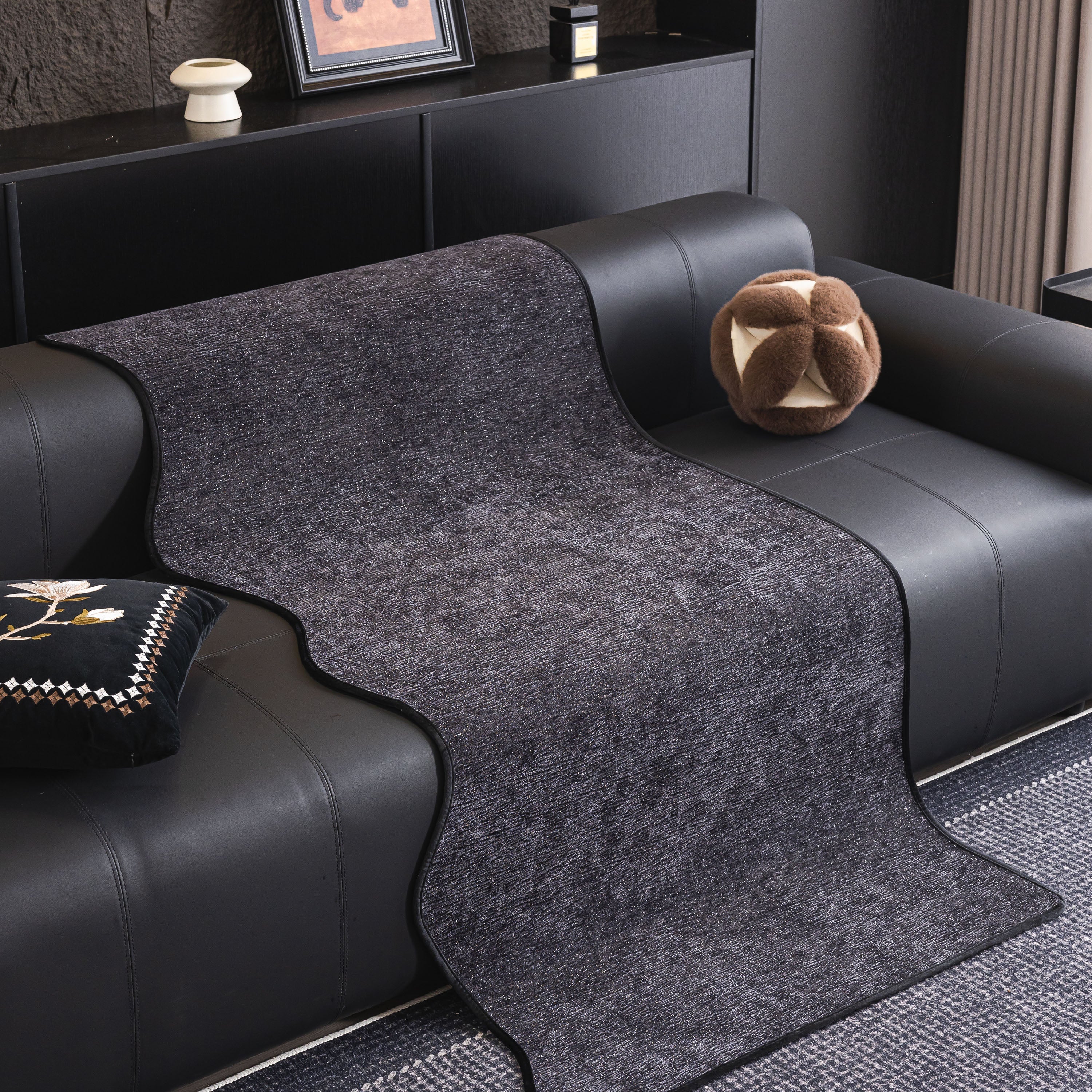 Chenille Couch Cover With Scalloped Edge, Non-slip Modular Slipcover Sectional