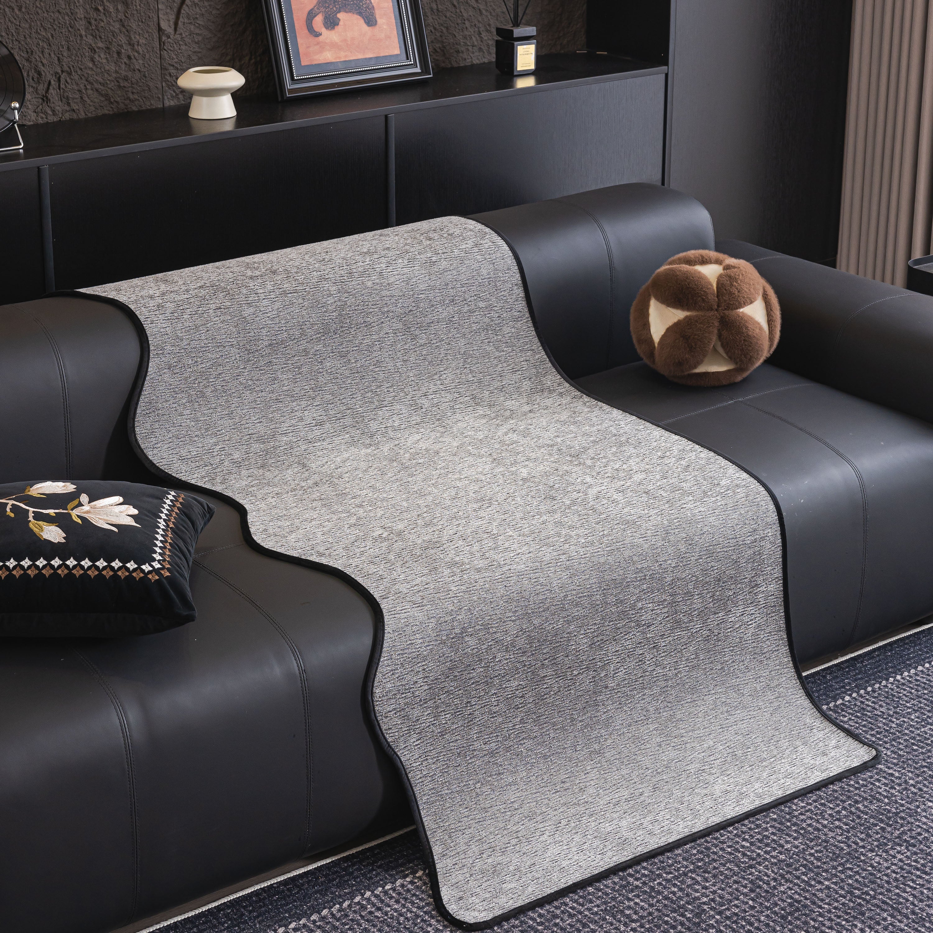 Chenille Couch Cover With Scalloped Edge, Non-slip Modular Slipcover Sectional