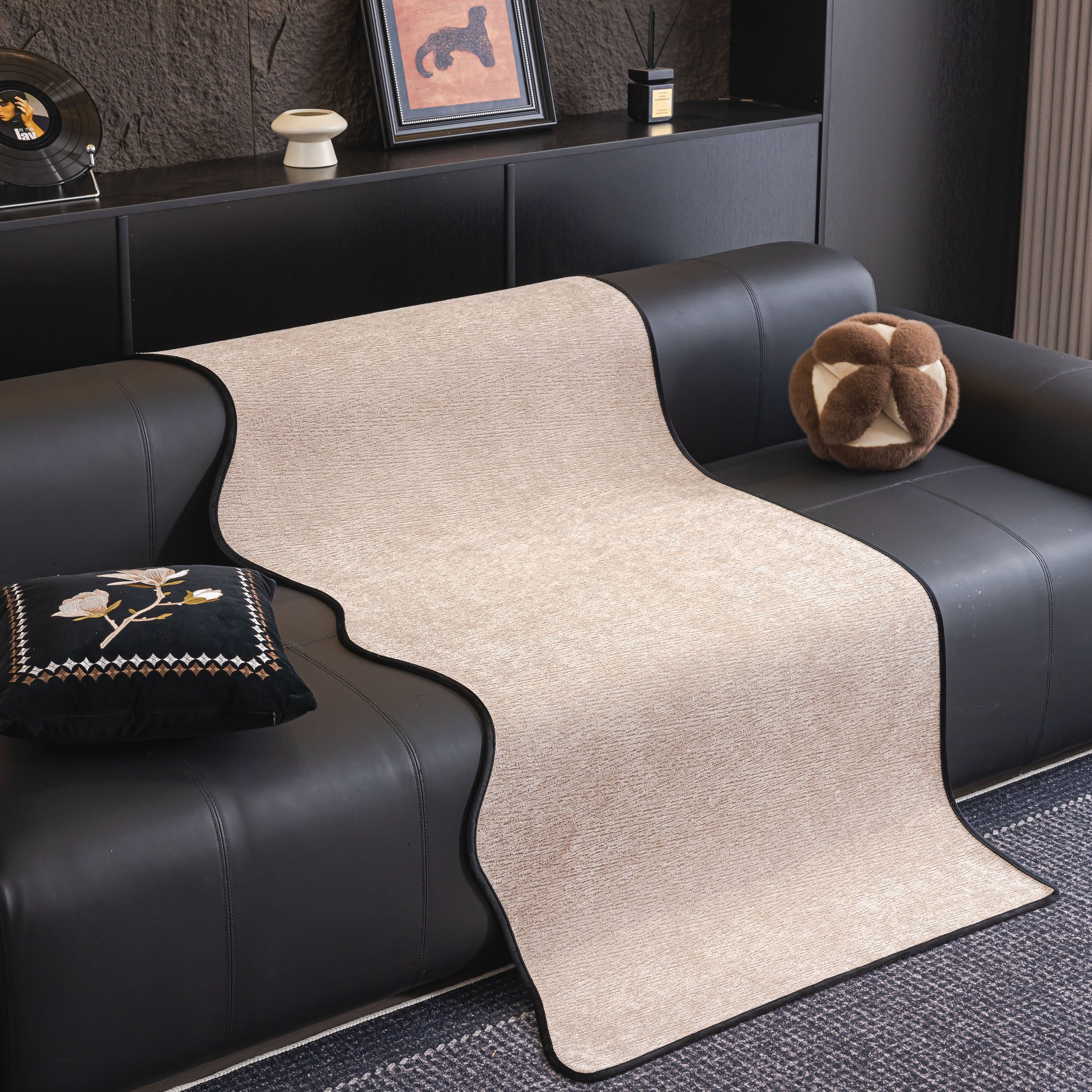 Chenille Couch Cover With Scalloped Edge, Non-slip Modular Slipcover Sectional
