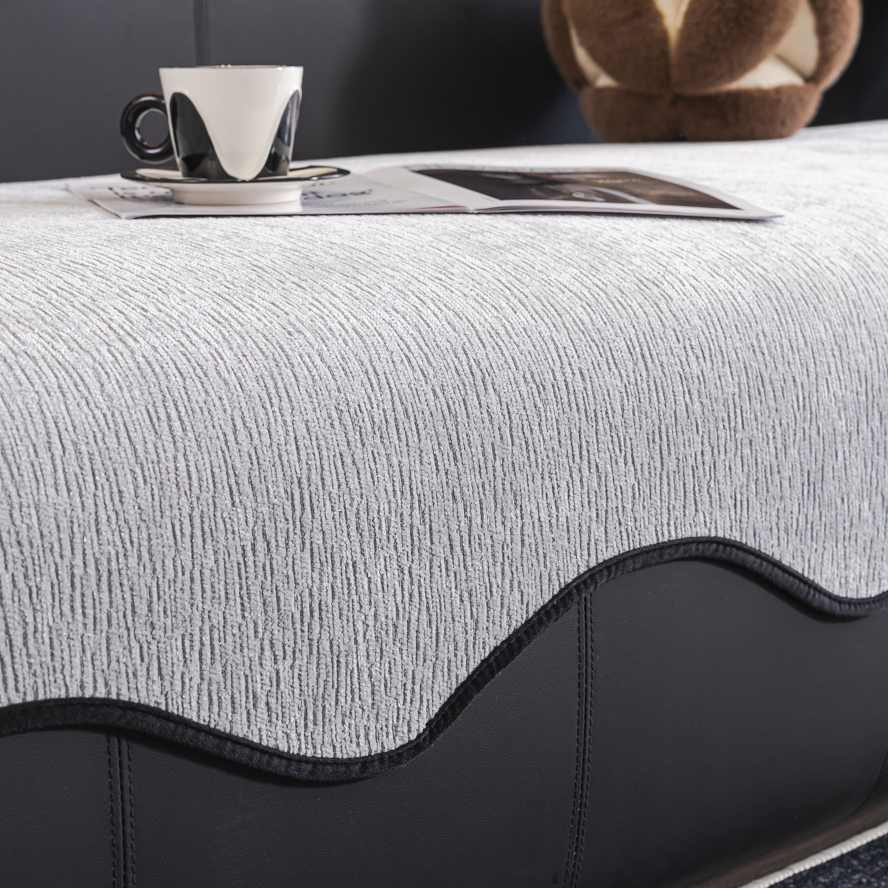 Chenille Couch Cover With Scalloped Edge, Non-slip Modular Slipcover Sectional