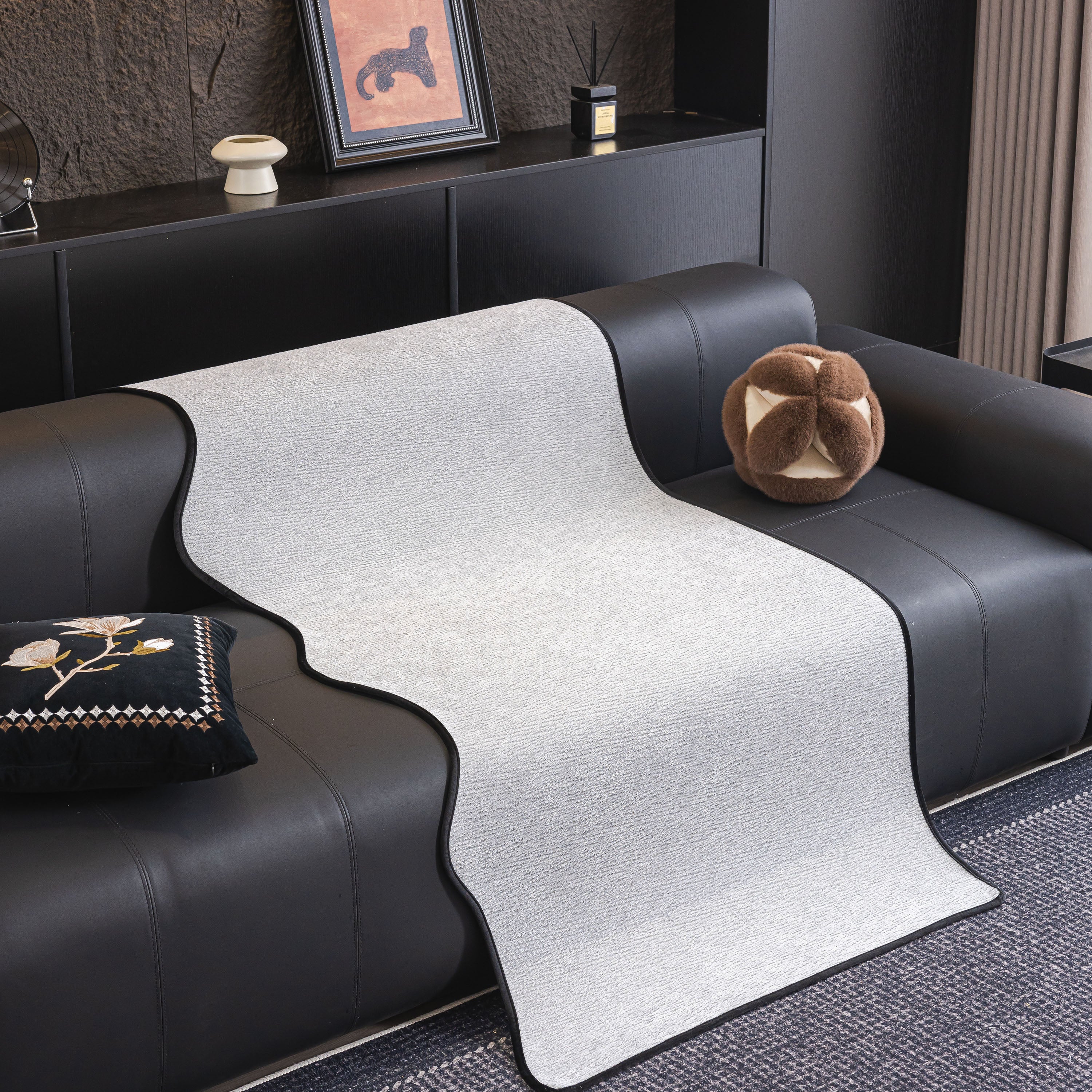 Chenille Couch Cover With Scalloped Edge, Non-slip Modular Slipcover Sectional