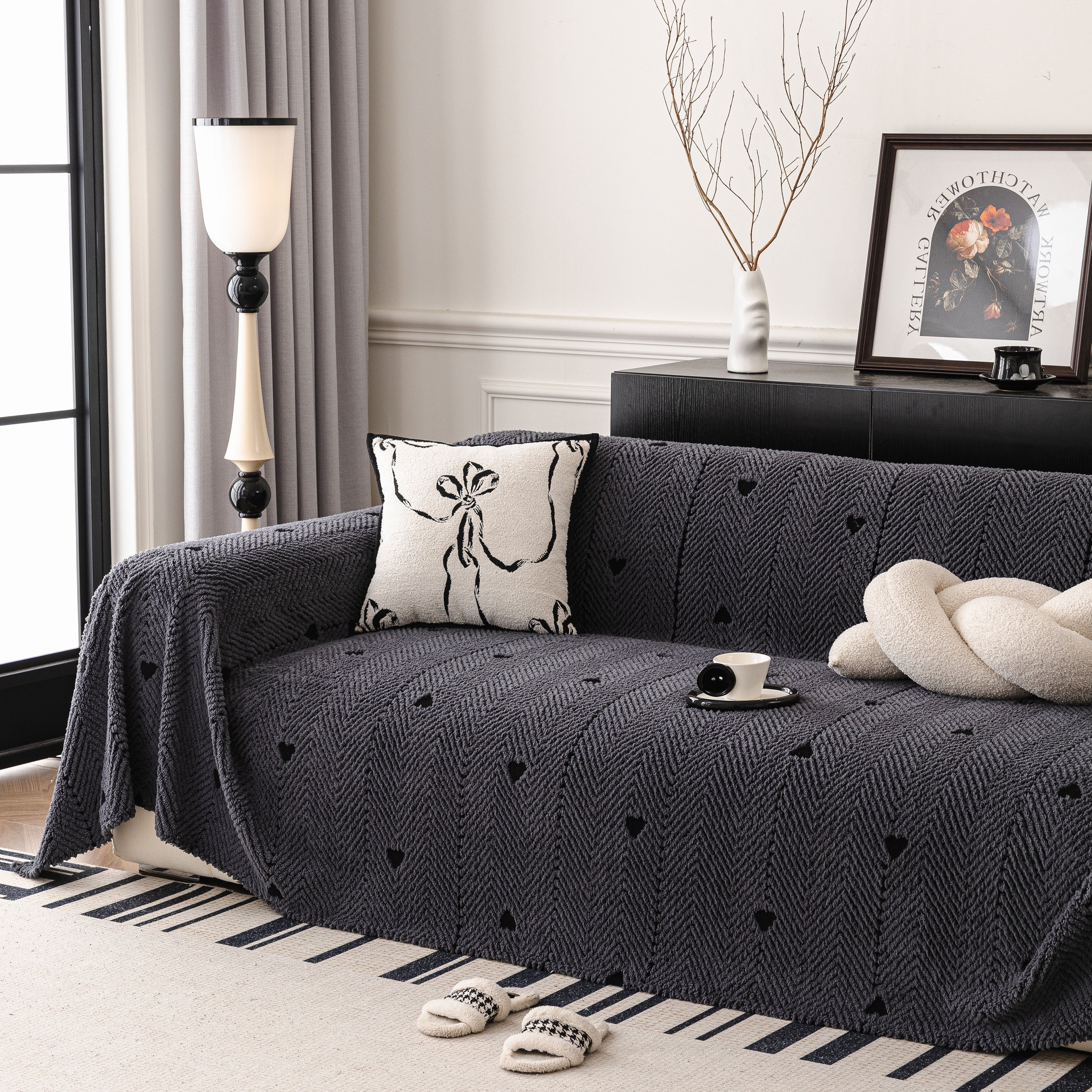 Thick Plush Sofa Cover Throw For Couch, 3d Textured Herringbone Washable Slipcover