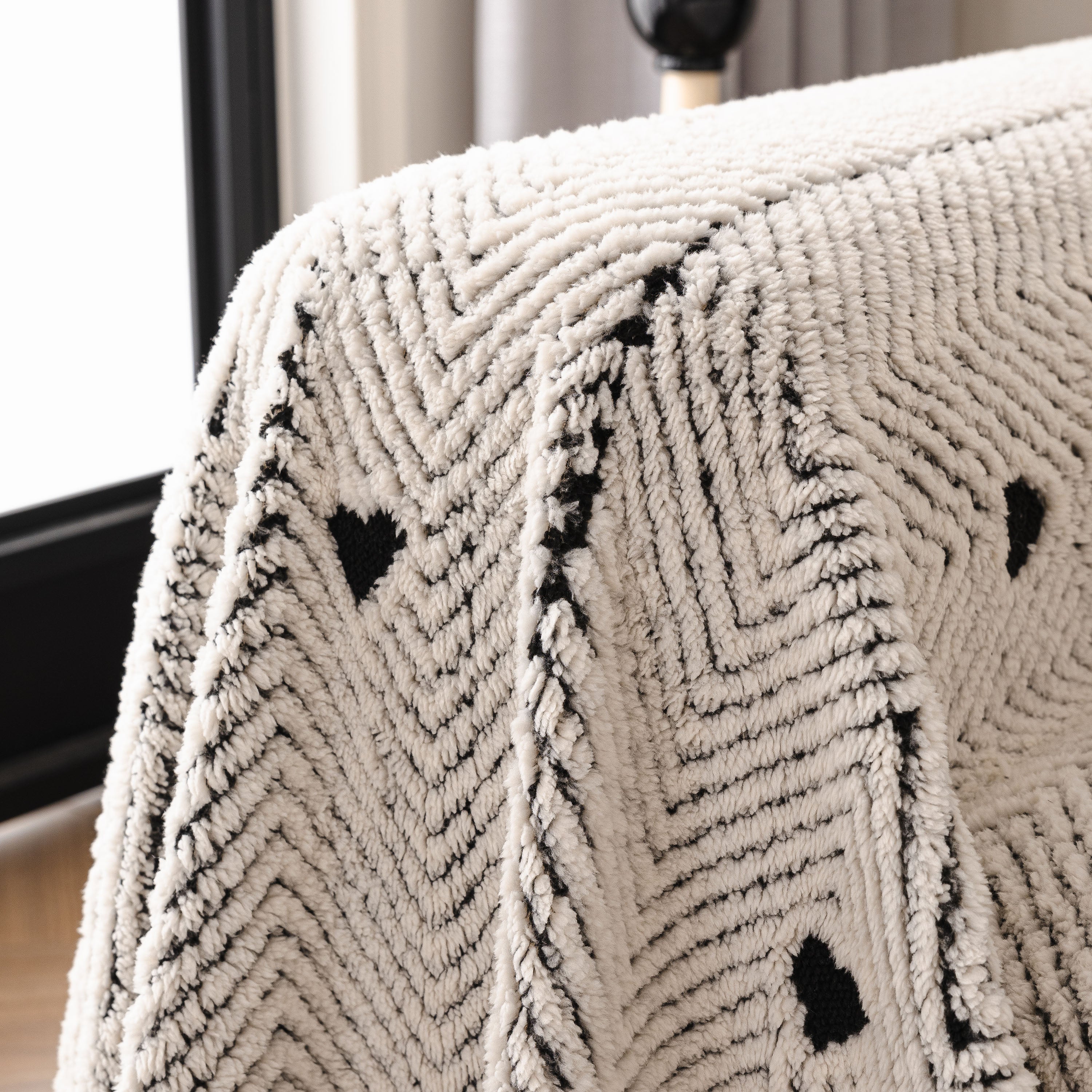 Thick Plush Sofa Cover Throw For Couch, 3d Textured Herringbone Washable Slipcover