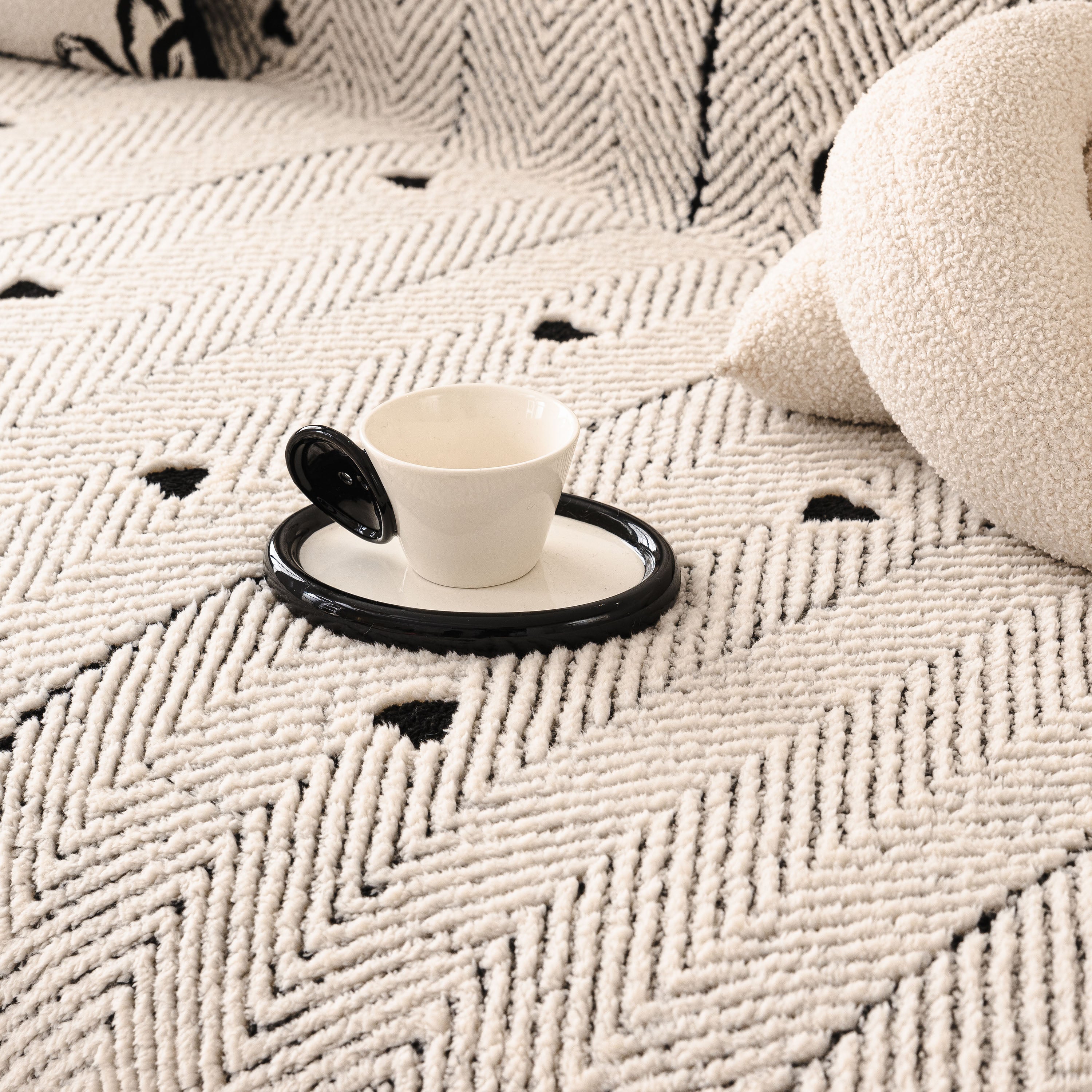 Thick Plush Sofa Cover Throw For Couch, 3d Textured Herringbone Washable Slipcover