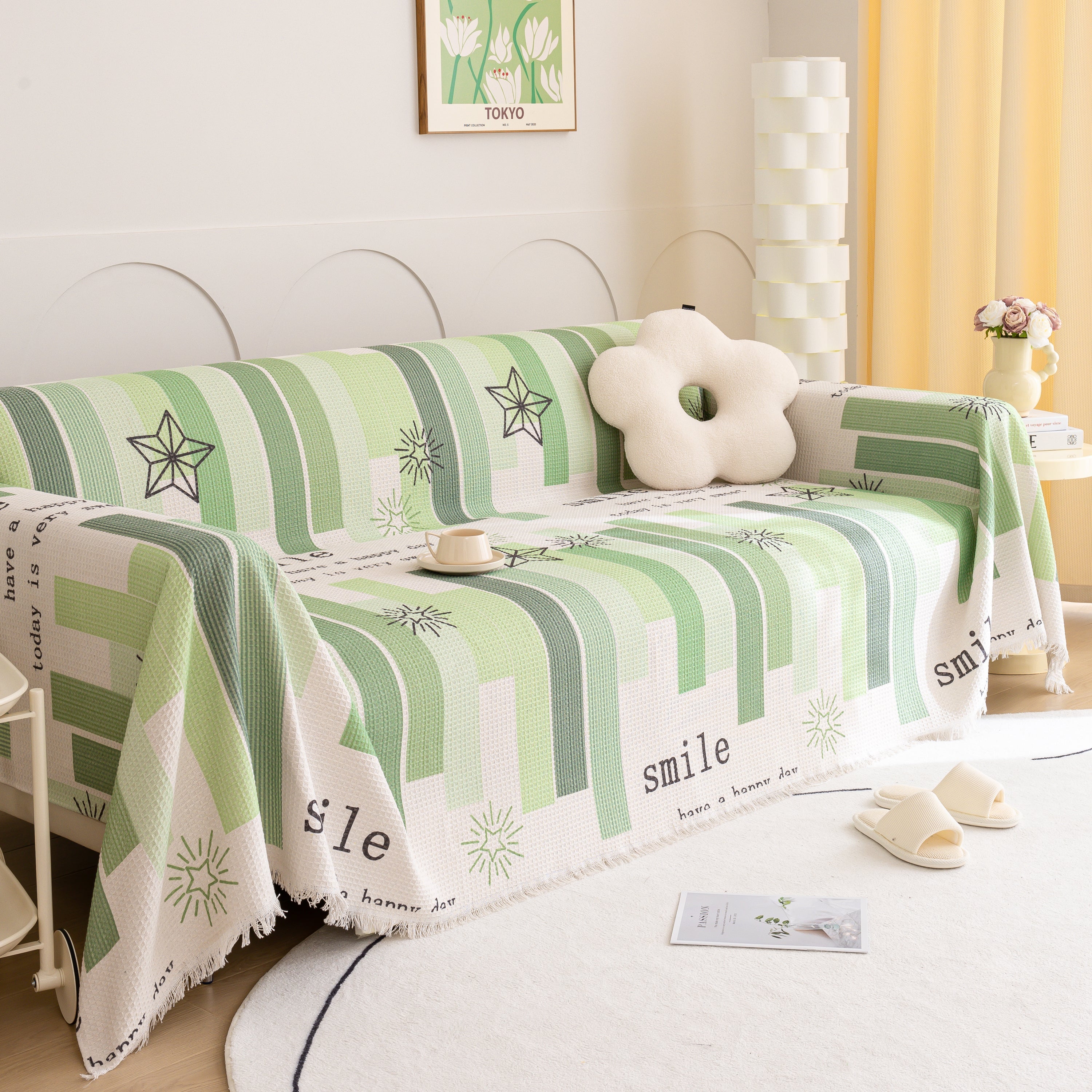 Chenille Sofa Cover Throw, Smile Couch Cover Blanket Throws For Couches, Soft Sofa Towel