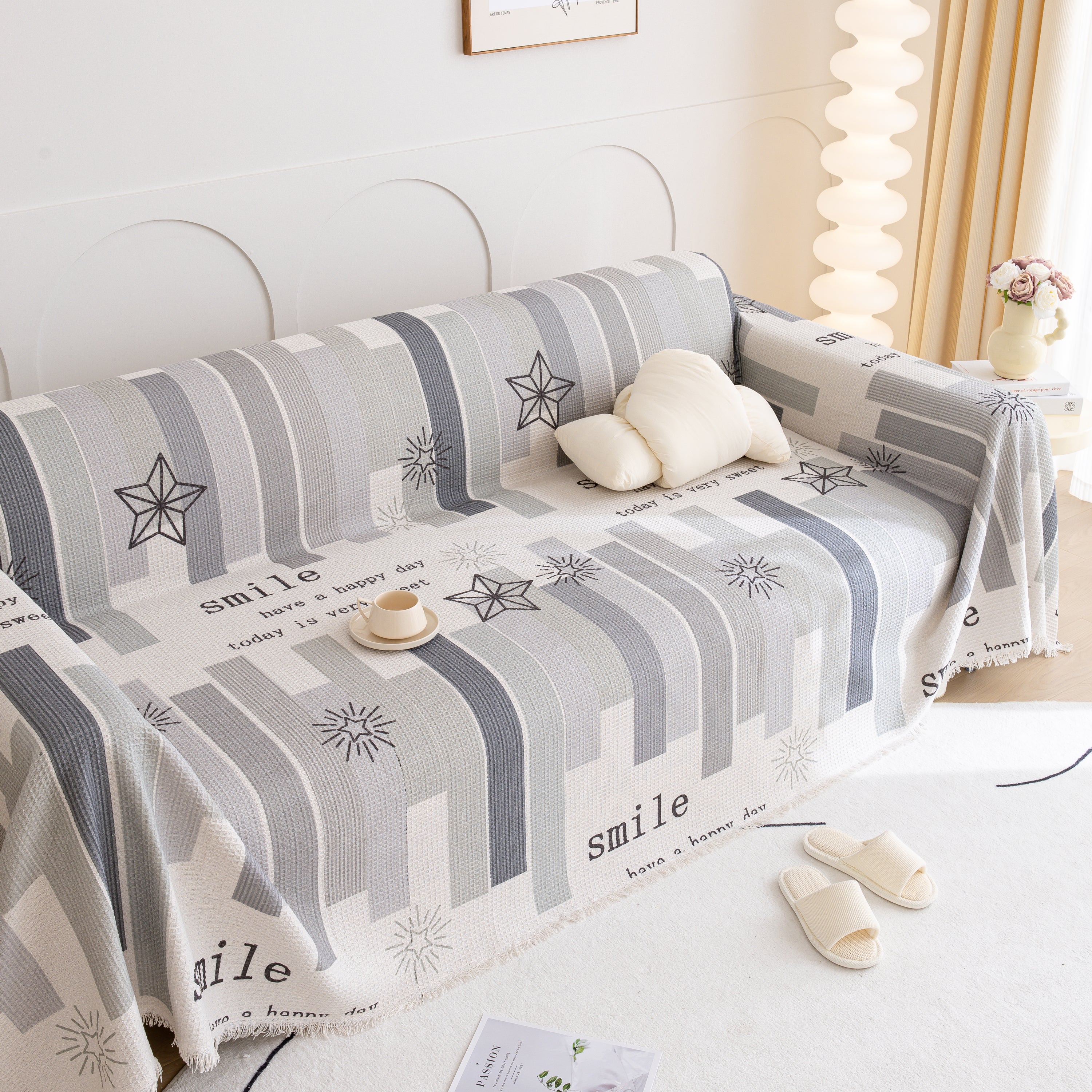 Chenille Sofa Cover Throw, Smile Couch Cover Blanket Throws For Couches, Soft Sofa Towel