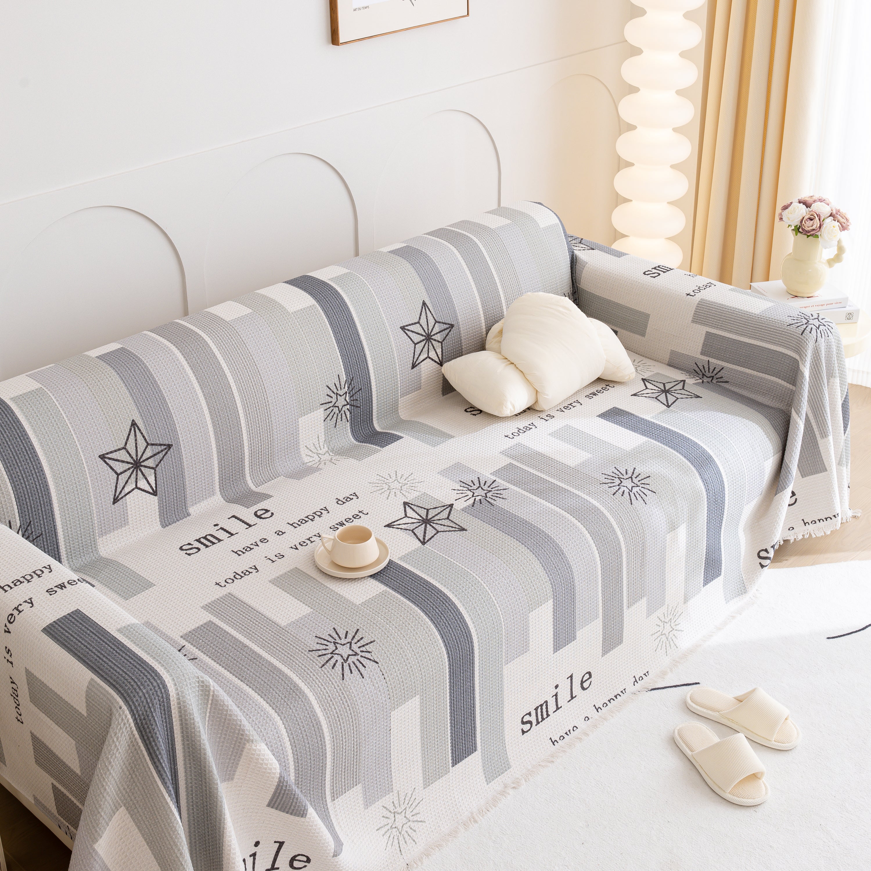 Chenille Sofa Cover Throw, Smile Couch Cover Blanket Throws For Couches, Soft Sofa Towel