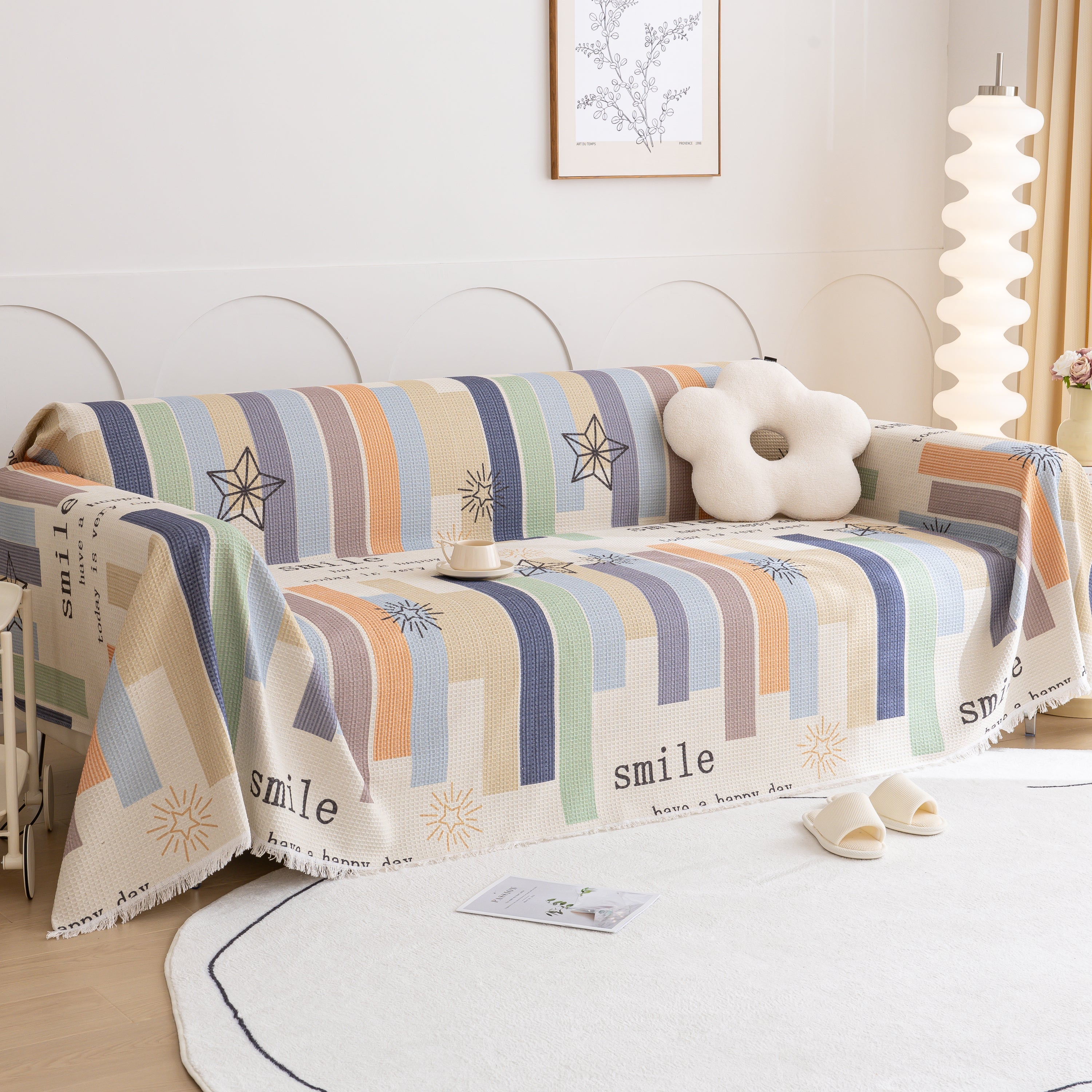 Chenille Sofa Cover Throw, Smile Couch Cover Blanket Throws For Couches, Soft Sofa Towel