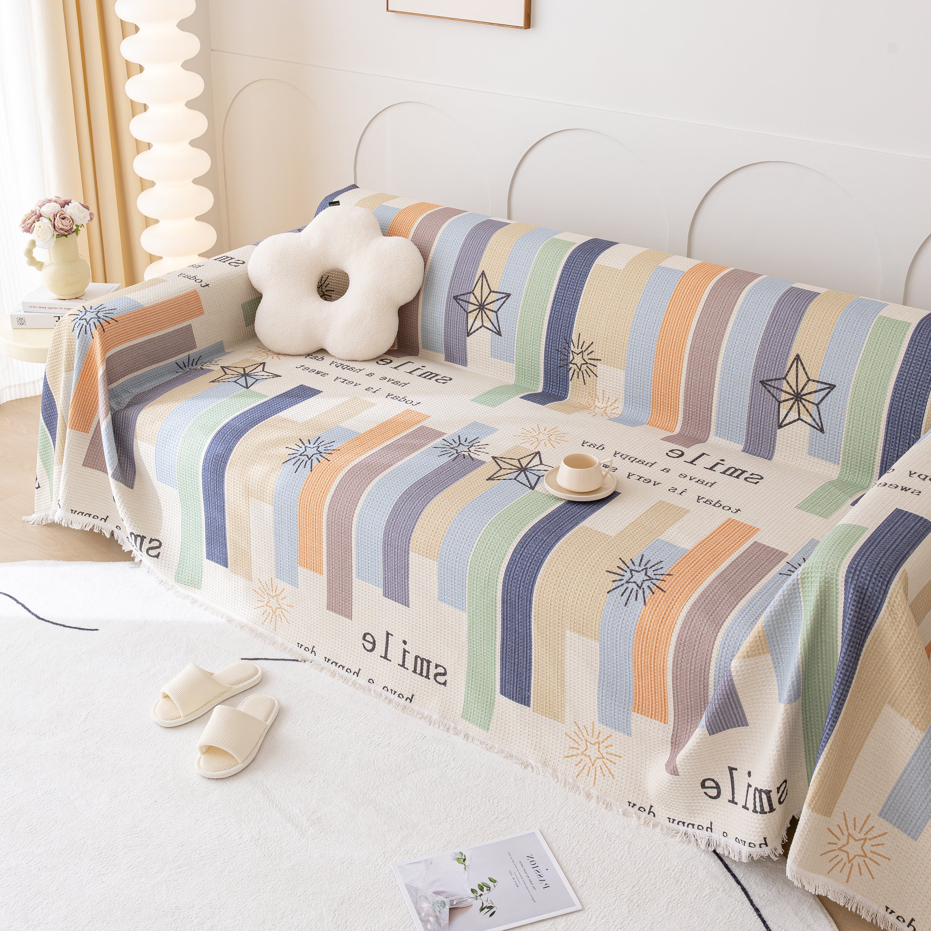 Chenille Sofa Cover Throw, Smile Couch Cover Blanket Throws For Couches, Soft Sofa Towel