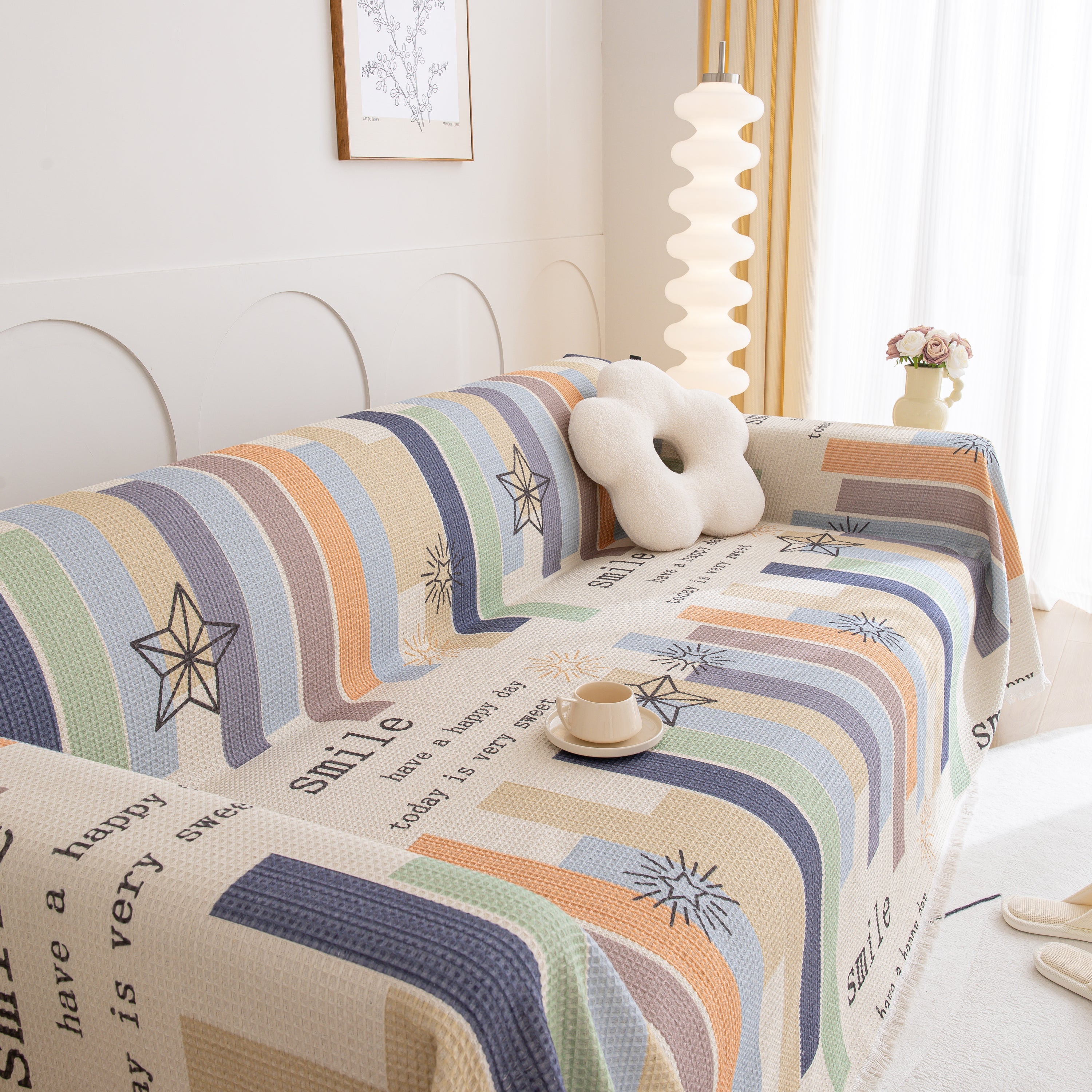 Chenille Sofa Cover Throw, Smile Couch Cover Blanket Throws For Couches, Soft Sofa Towel