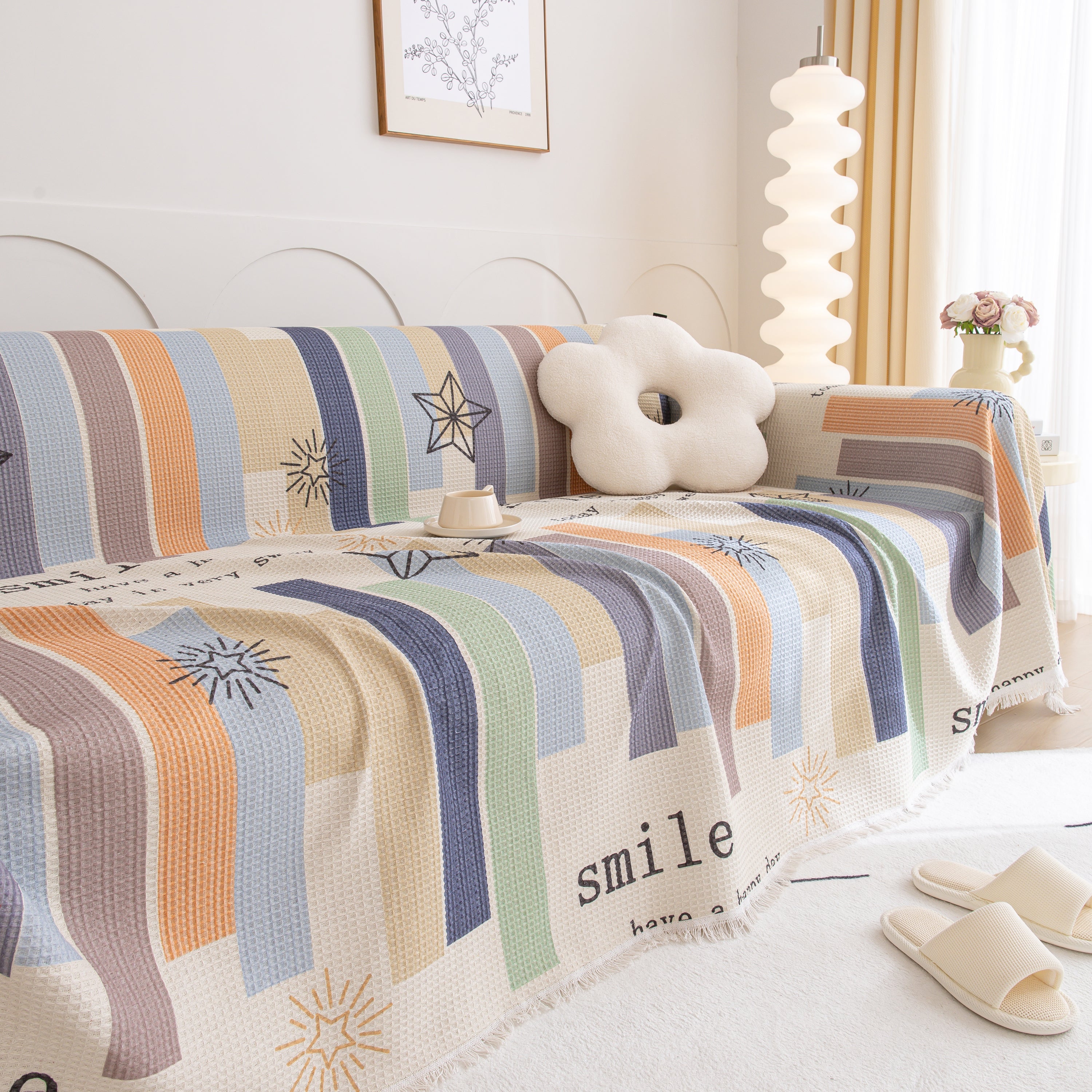 Chenille Sofa Cover Throw, Smile Couch Cover Blanket Throws For Couches, Soft Sofa Towel