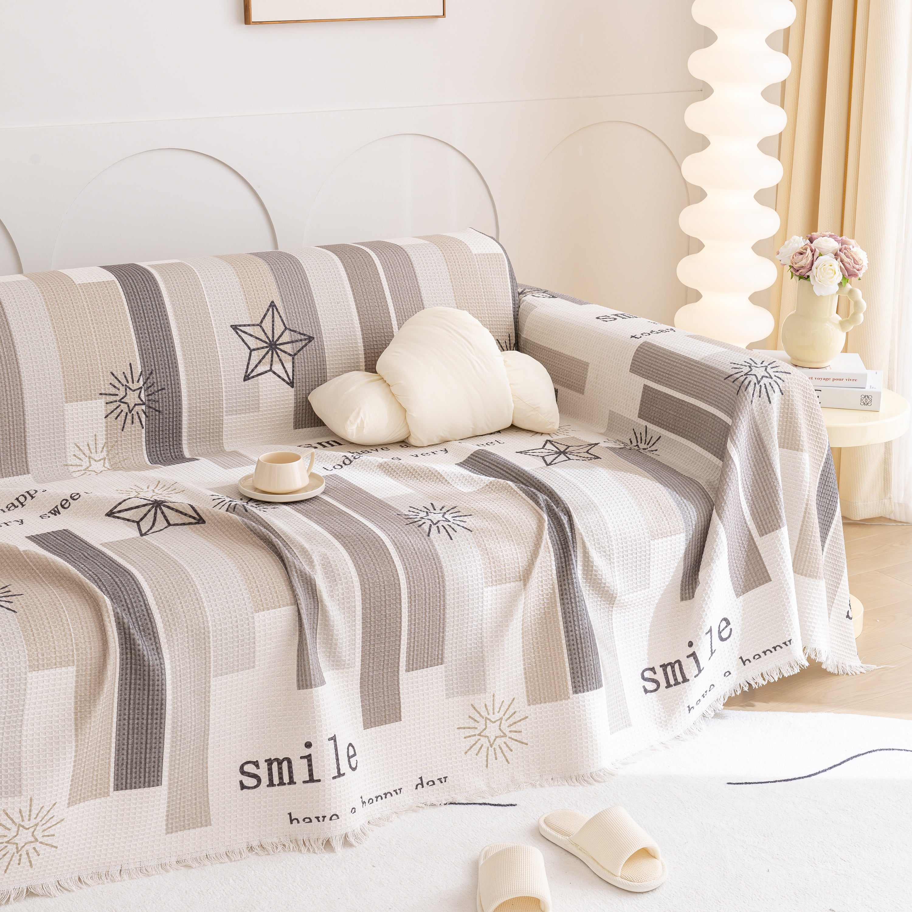 Chenille Sofa Cover Throw, Smile Couch Cover Blanket Throws For Couches, Soft Sofa Towel