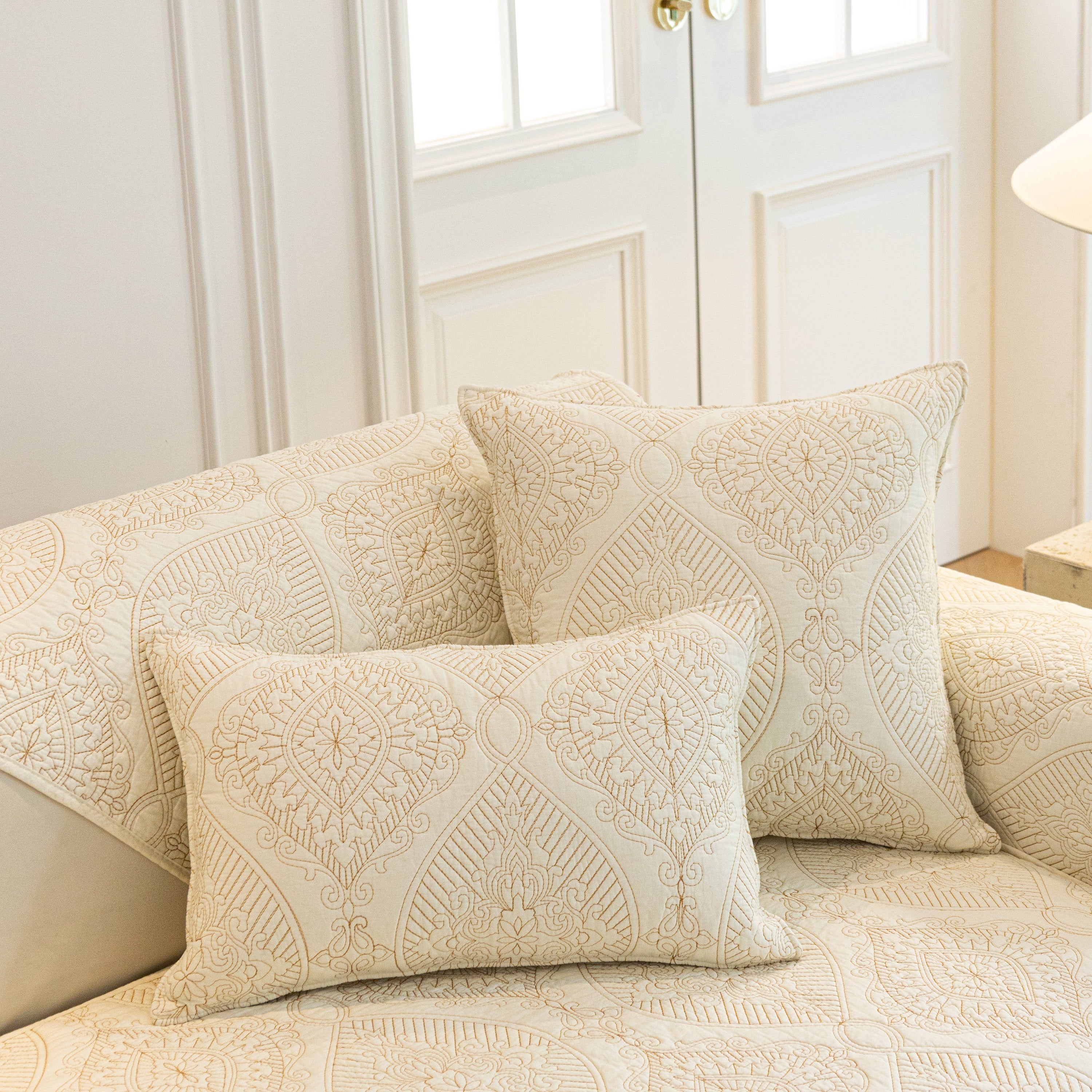 Baroque Sofa Cover – Quilted Cotton, Non-slip, Washable With Ornate Embroidery