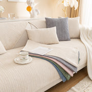 Plush Solid Color Striped L-shaped Sofa Slipcovers, Washable Non-slip Textured Furniture Covers