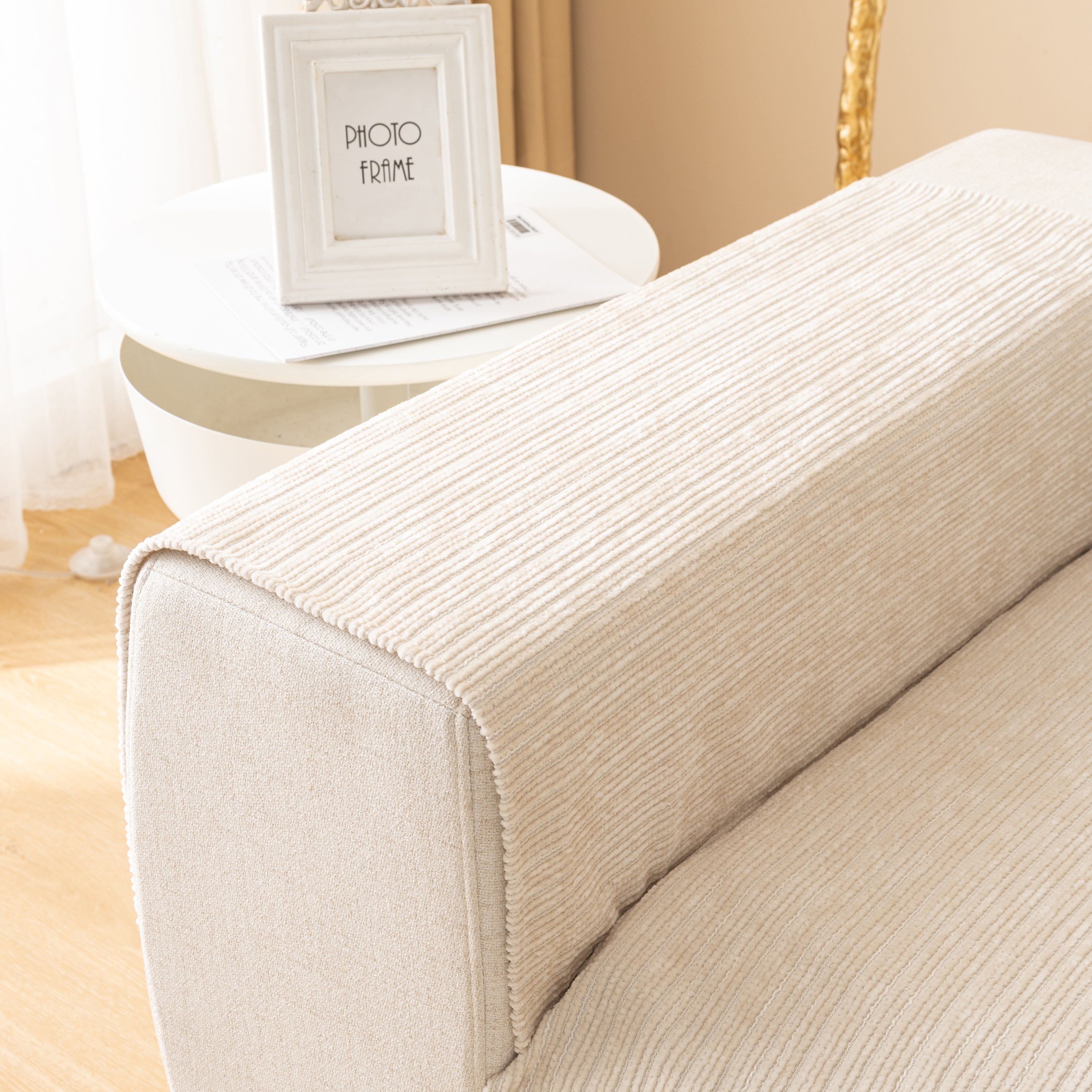 Plush Solid Color Striped L-shaped Sofa Slipcovers, Washable Non-slip Textured Furniture Covers