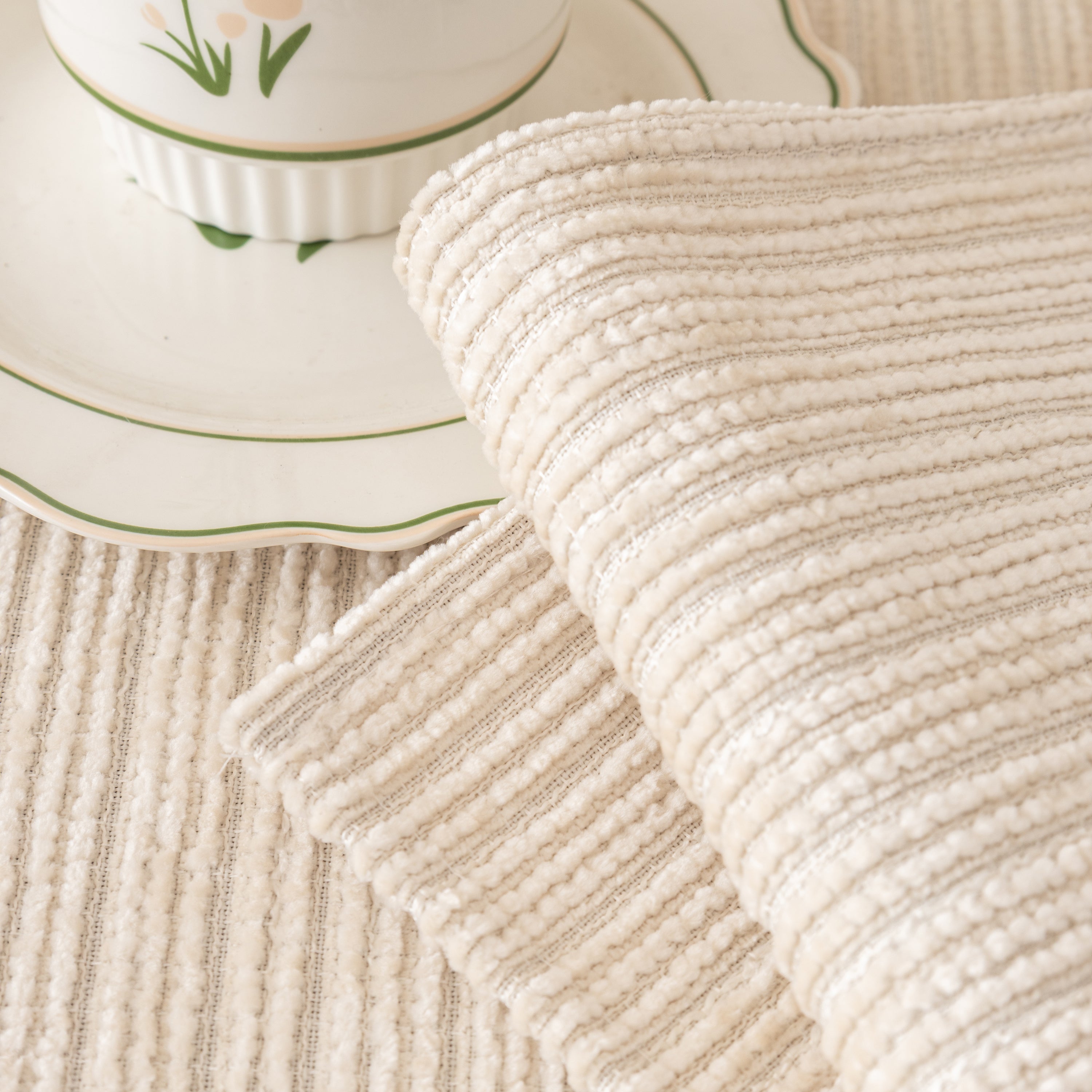 Plush Solid Color Striped L-shaped Sofa Slipcovers, Washable Non-slip Textured Furniture Covers