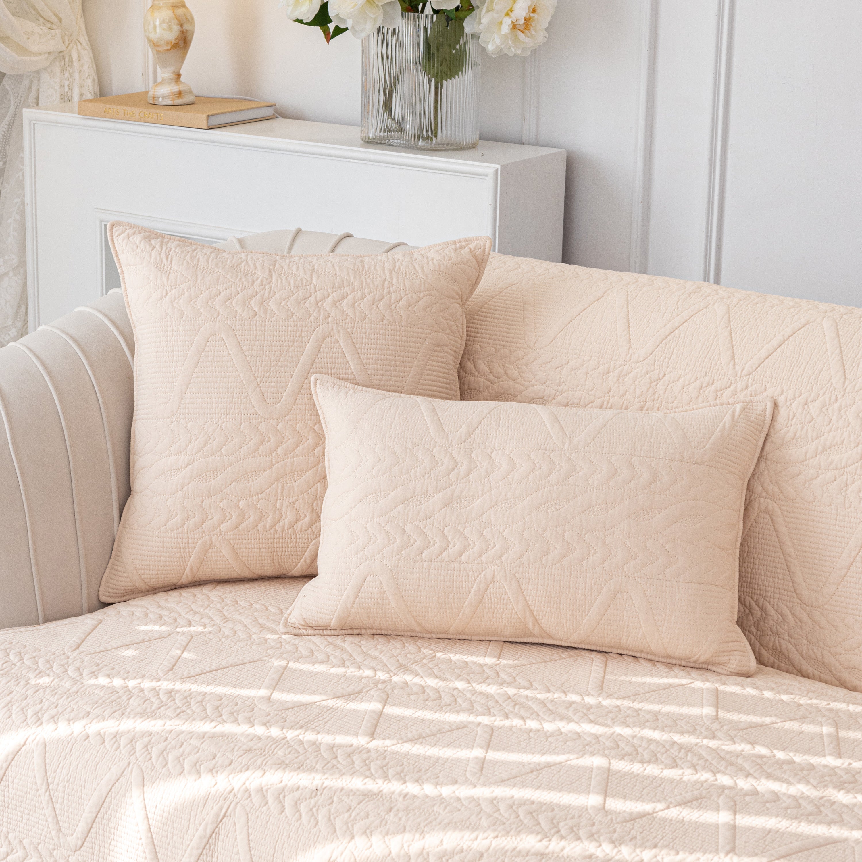 Geometric Textured Cotton Quilted Sofa Cover, Non-slip Washable Couch Protector
