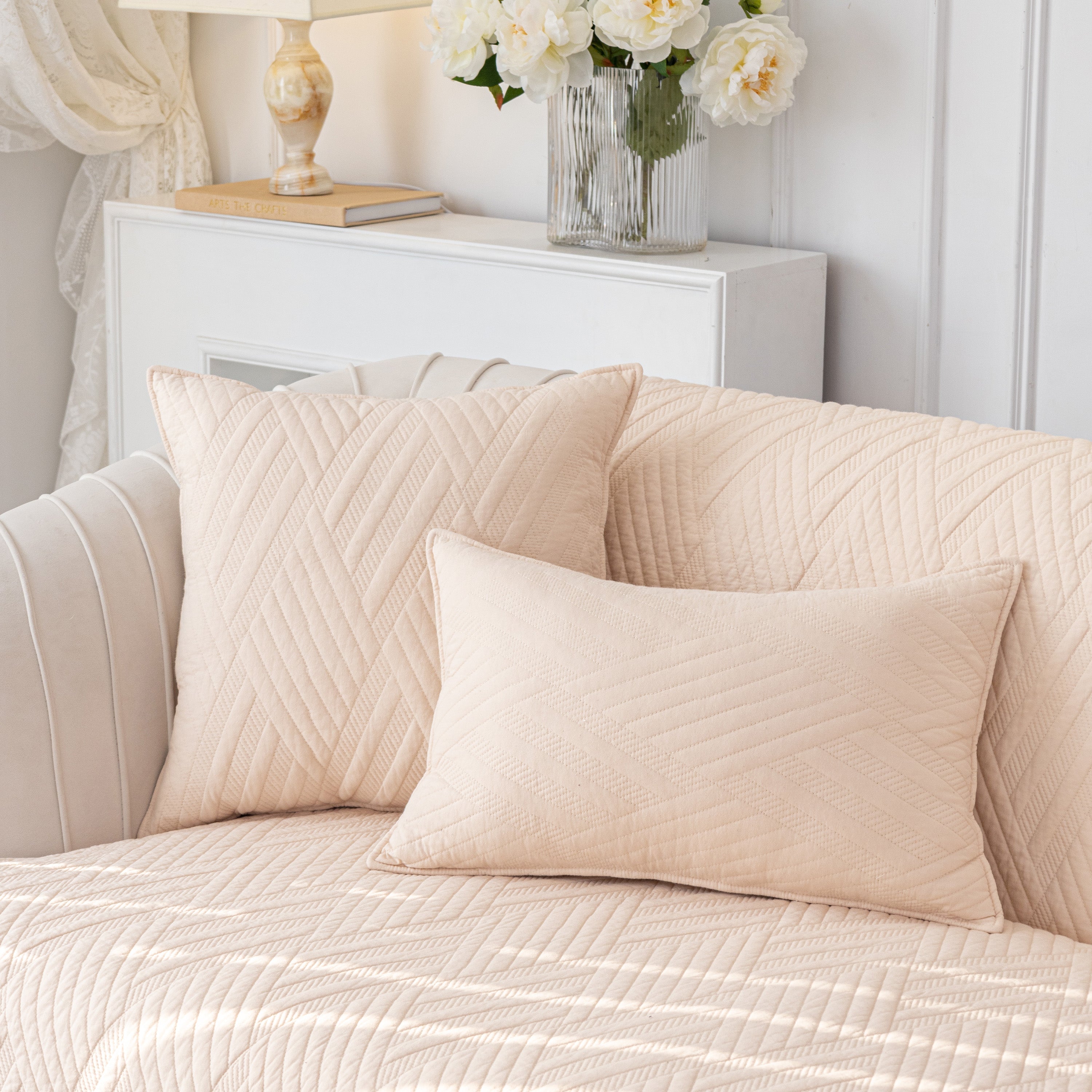 Quilted Geometric Cotton Sofa Cover, Non-slip & Thick Padded Furniture Covers