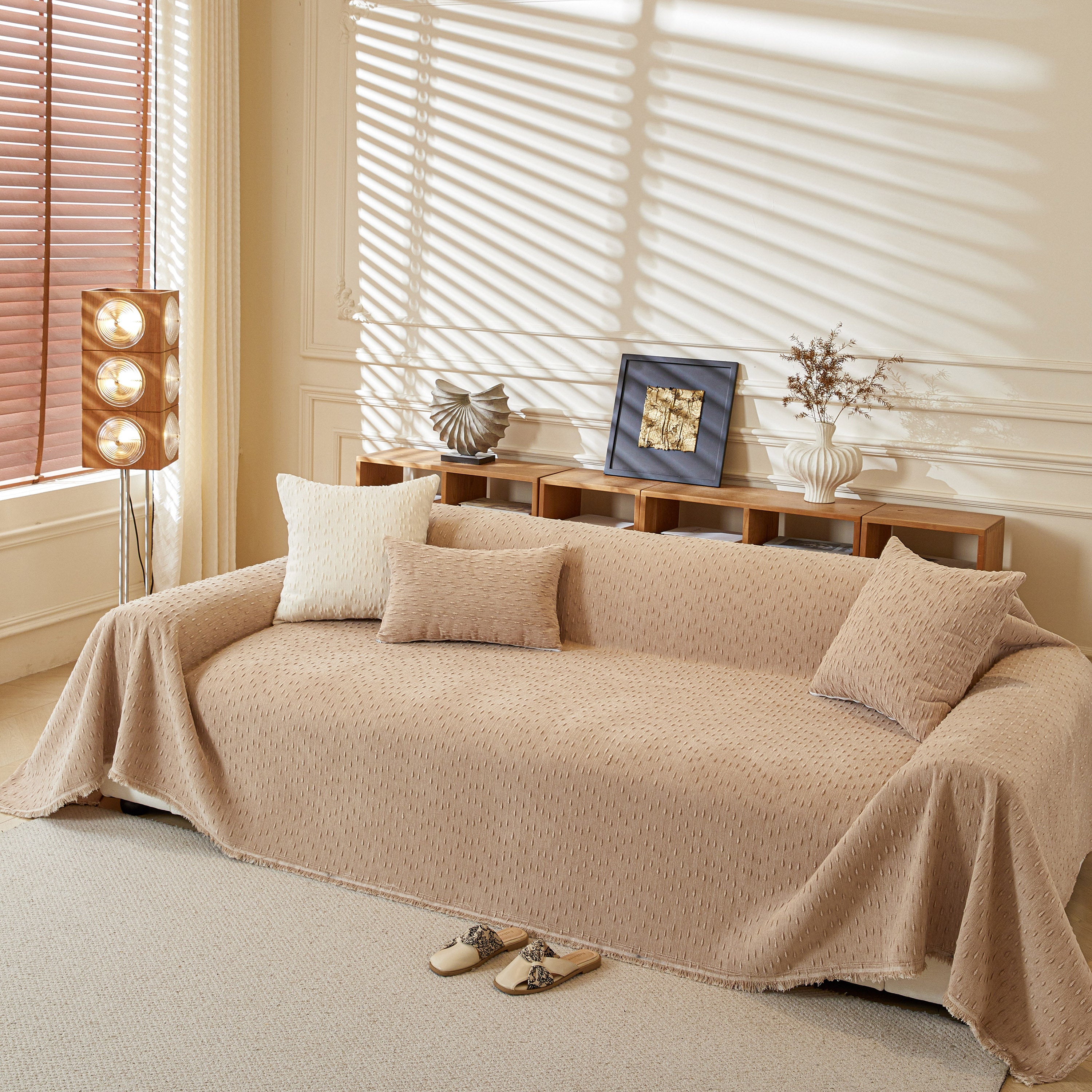 Textured Throw Blanket With 3d Dobby Weave, Minimalist Furniture Protector For Couch