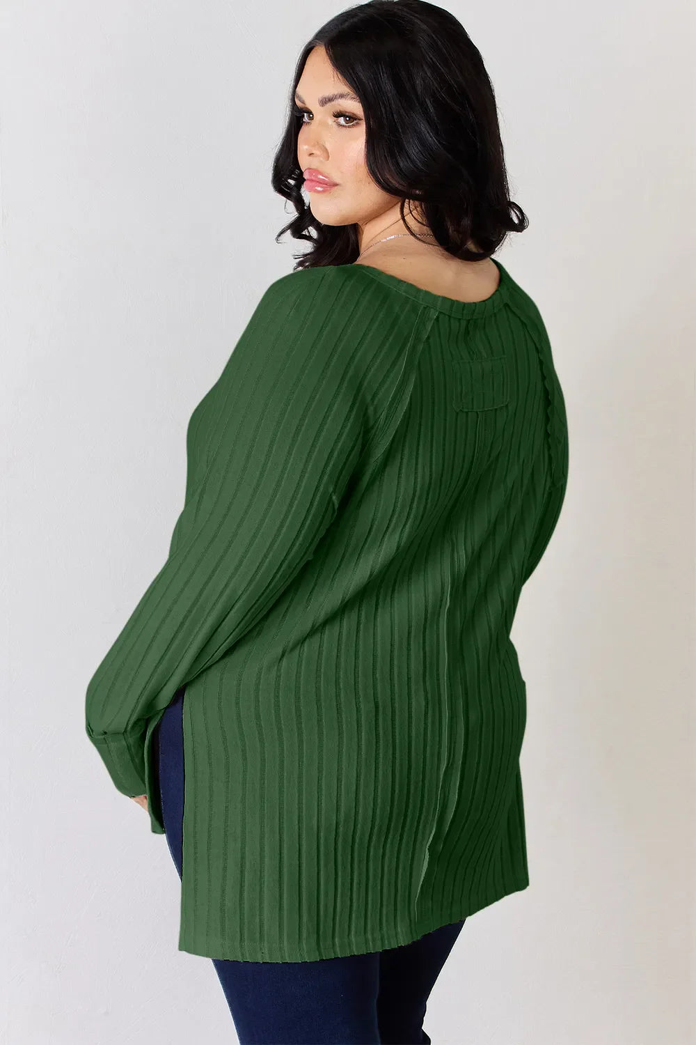 Basic Bae Full Size Ribbed Round Neck Slit Knit Top | Includes Plus Size