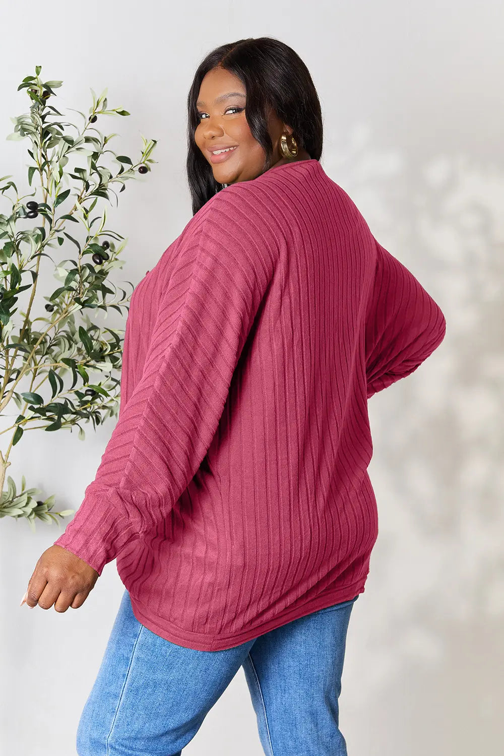 Basic Bae Full Size Ribbed Cocoon Cardigan | Includes Plus Size