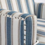 Upholstered Accent Chair with Striped Linen Fabric and Nailhead Trim