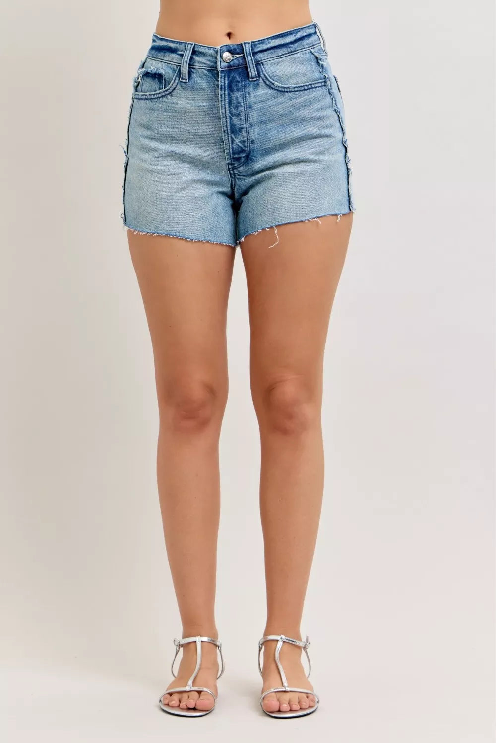 Judy Blue Hw Rigid Magic Cut Off Denim Shorts With Raw Side Seams