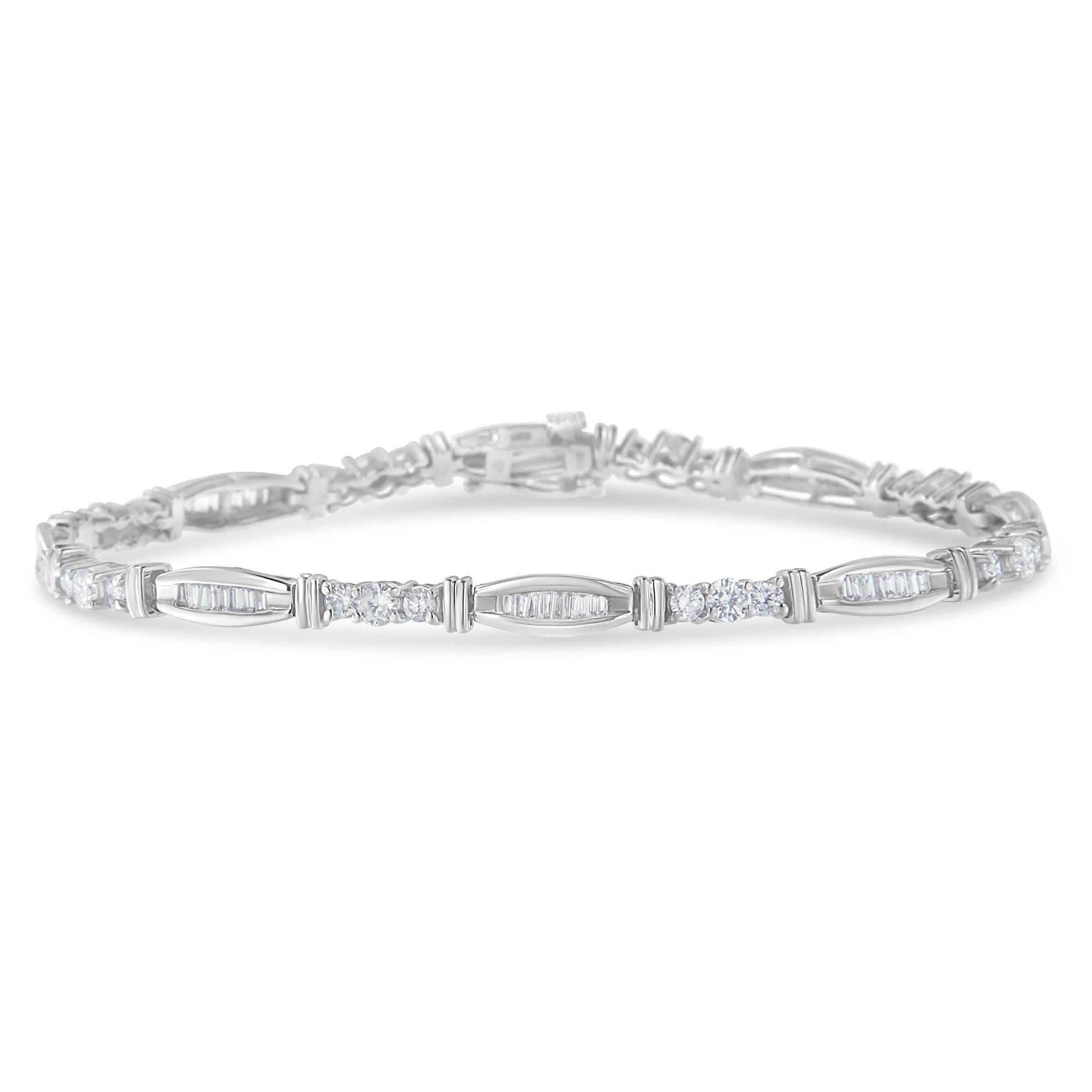 10k White Gold Geometric Pattern Diamond Tennis Bracelet (3 Cttw, H-i Color, Si2-i1 Clarity)