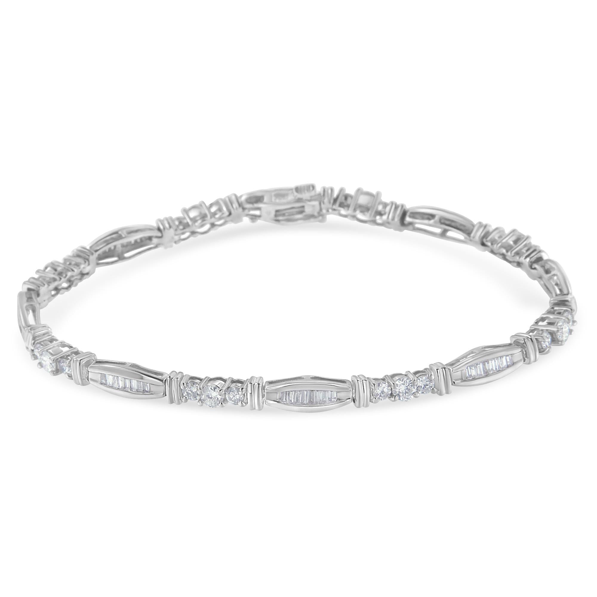 10k White Gold Geometric Pattern Diamond Tennis Bracelet (3 Cttw, H-i Color, Si2-i1 Clarity)