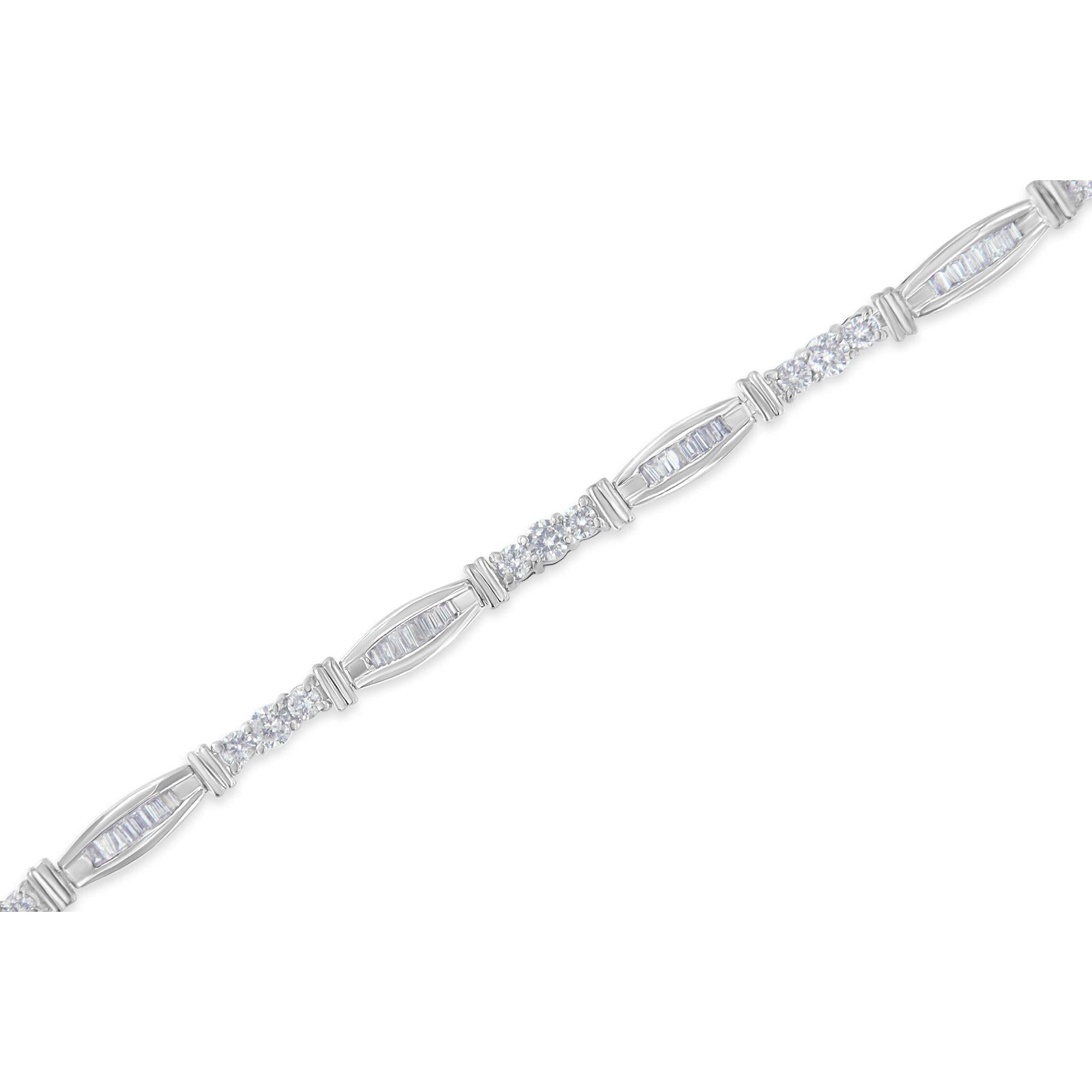10k White Gold Geometric Pattern Diamond Tennis Bracelet (3 Cttw, H-i Color, Si2-i1 Clarity)