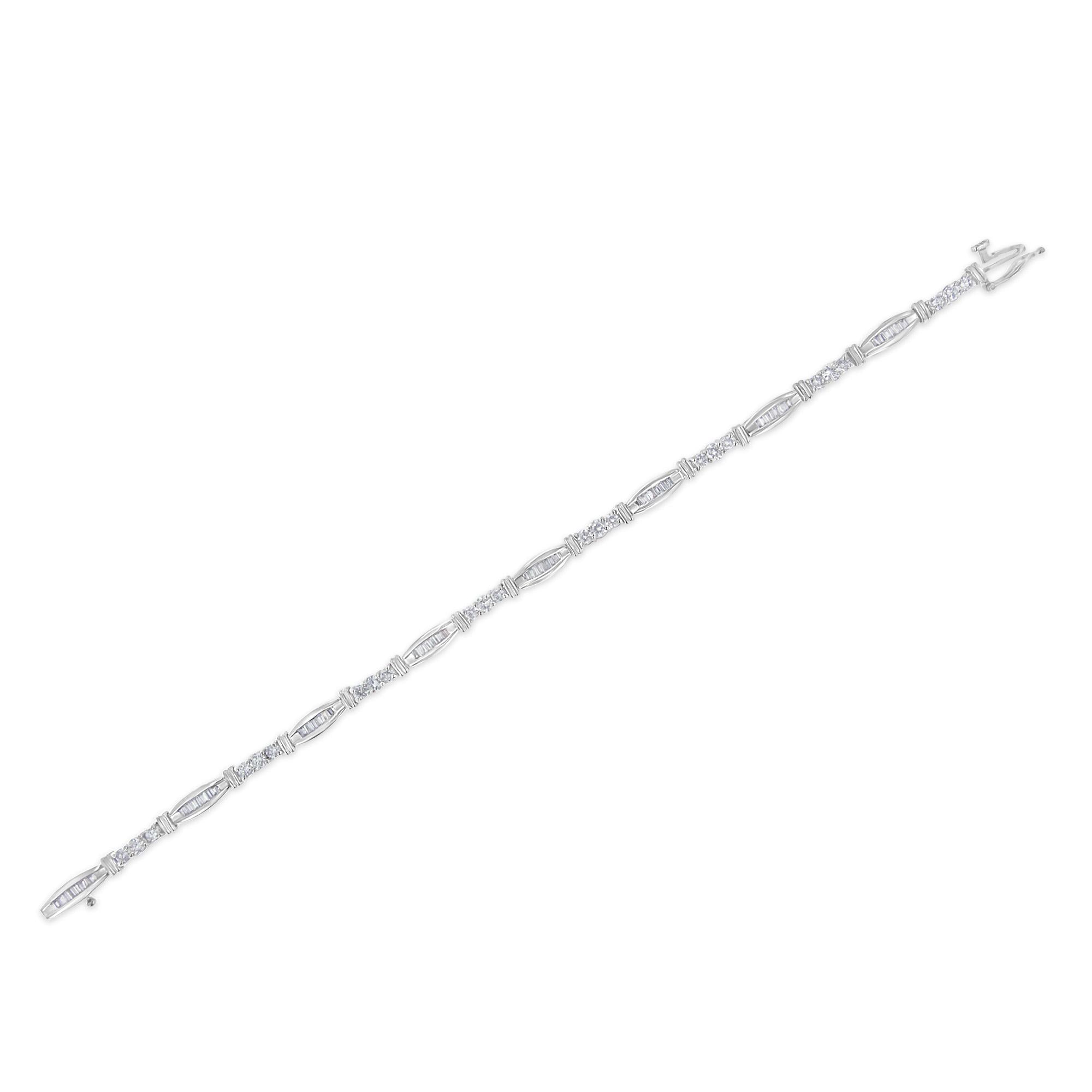 10k White Gold Geometric Pattern Diamond Tennis Bracelet (3 Cttw, H-i Color, Si2-i1 Clarity)