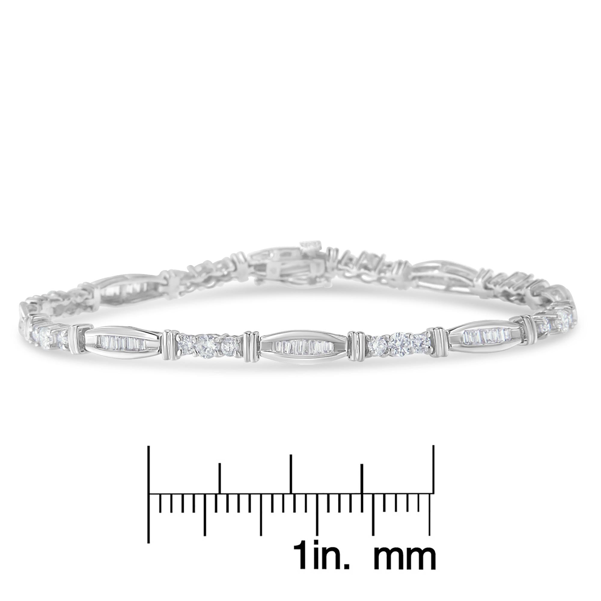 10k White Gold Geometric Pattern Diamond Tennis Bracelet (3 Cttw, H-i Color, Si2-i1 Clarity)