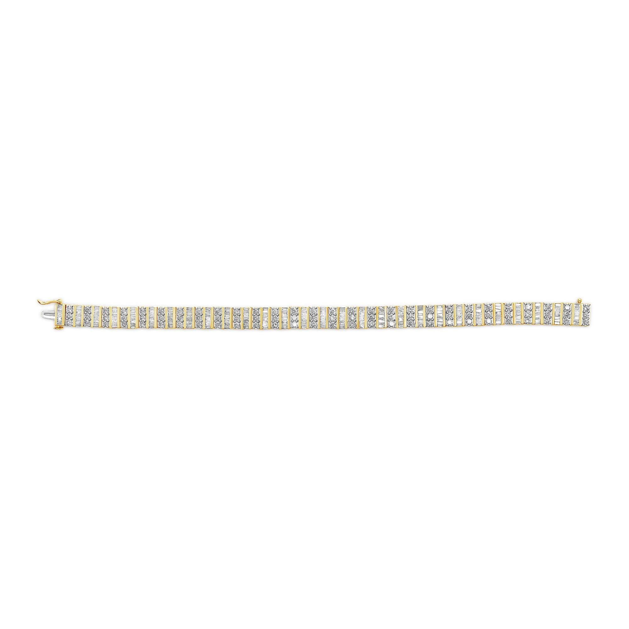 14k Yellow Gold Round And Baguette-cut Diamond Bracelet (5.50 Cttw, H-i Color, I1-i2 Clarity)