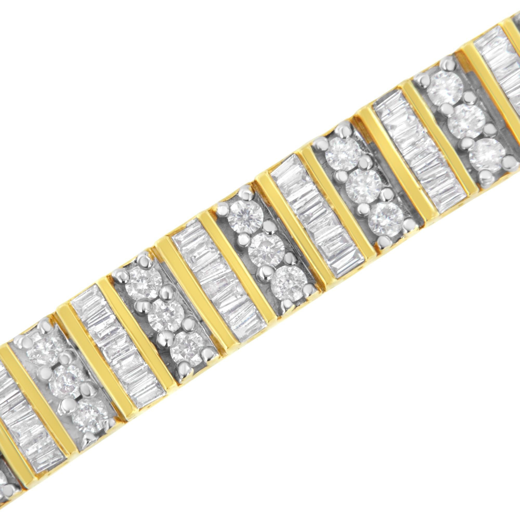 14k Yellow Gold Round And Baguette-cut Diamond Bracelet (5.50 Cttw, H-i Color, I1-i2 Clarity)