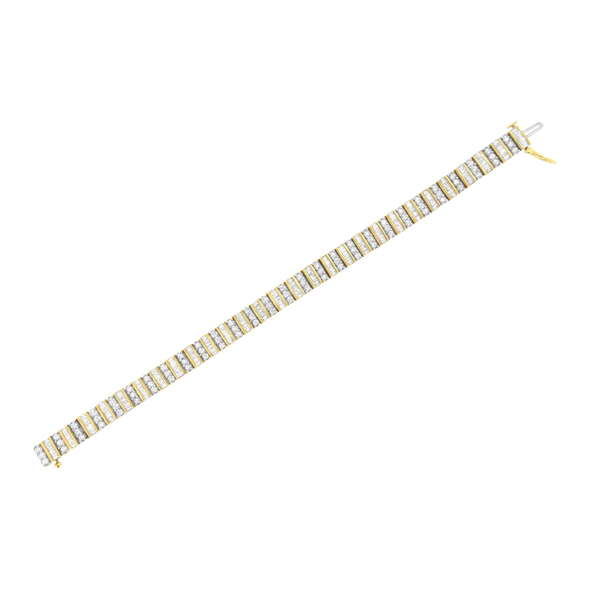 14k Yellow Gold Round And Baguette-cut Diamond Bracelet (5.50 Cttw, H-i Color, I1-i2 Clarity)